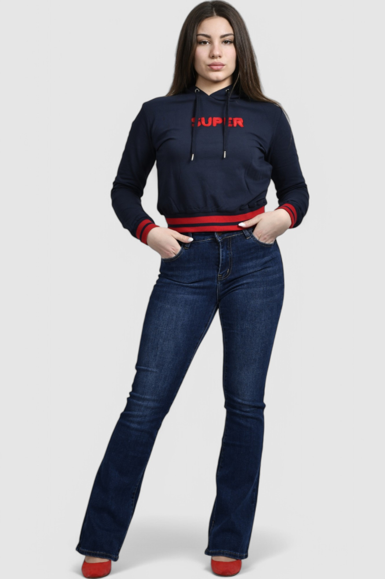 Ženska plava hoodica sa kapuljačom Mela