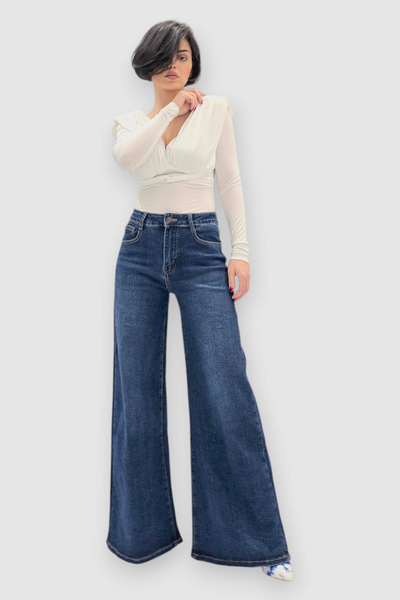 Tamno plave wide leg traperice Madge