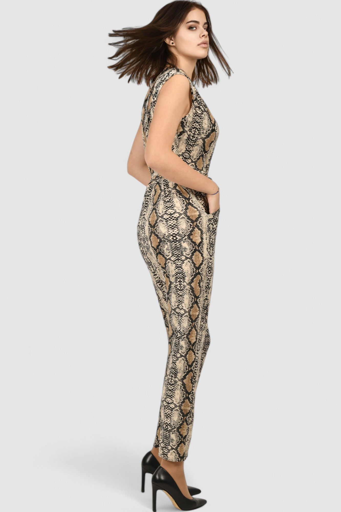 Ženski elegantni kombinezon zmijski uzorak Frankie