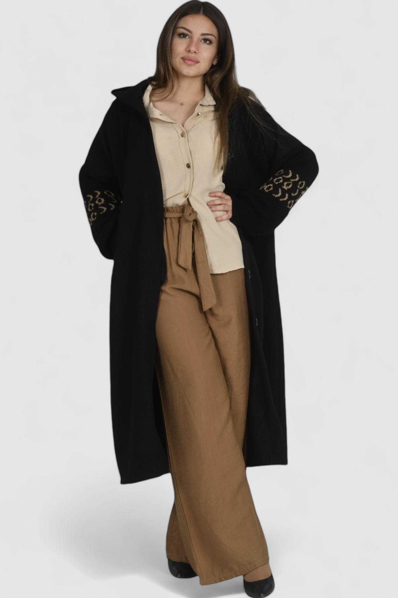 Ženski crni dugi kaput Zayna