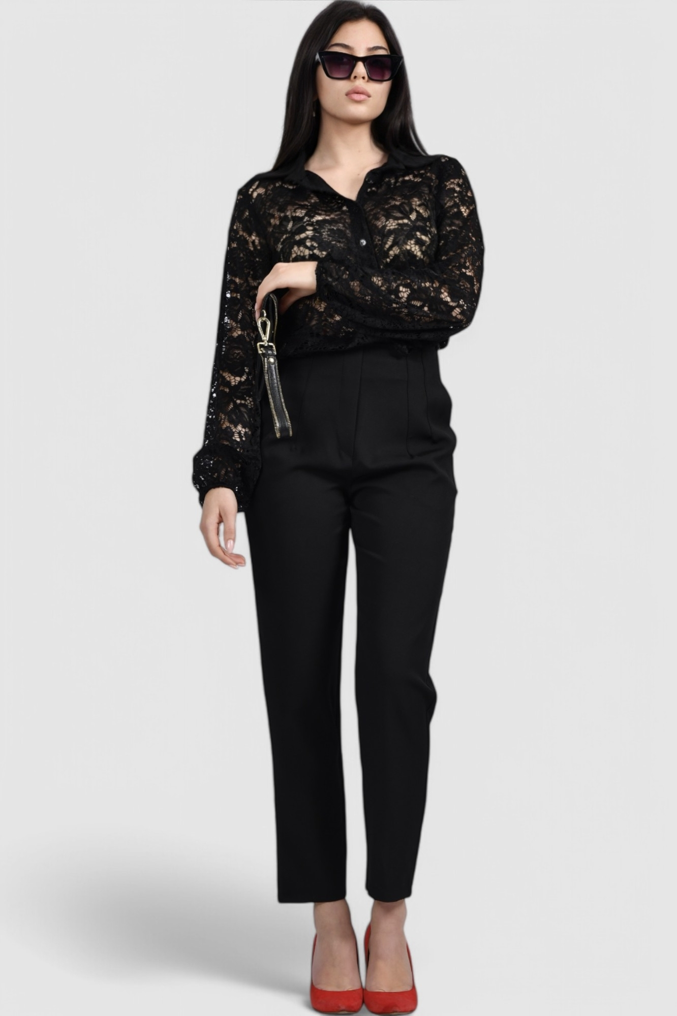 Ženske crne elegantne hlače Linette