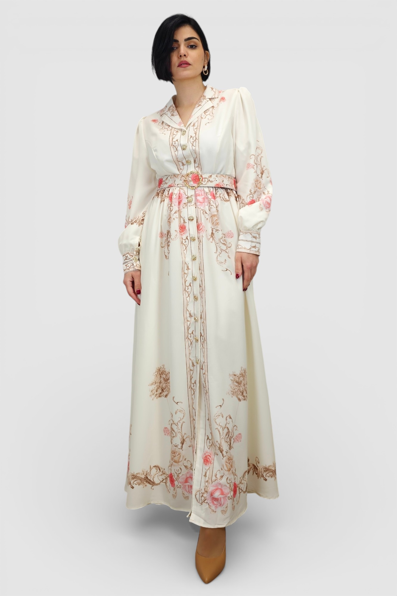 Bež elegantna haljina Monica u francuskom vintage stilu