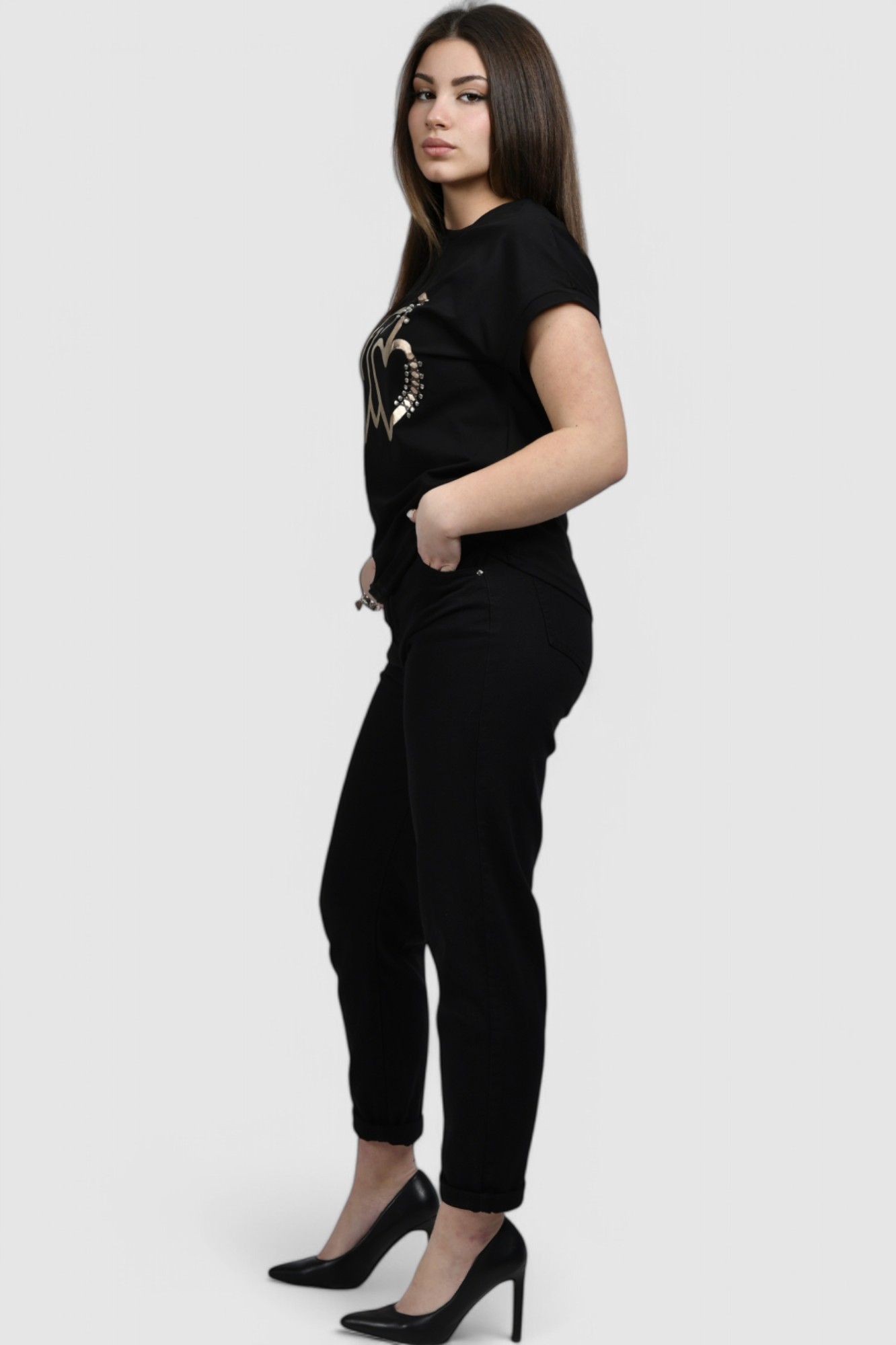 Ženska crna majica kratki rukav Melody