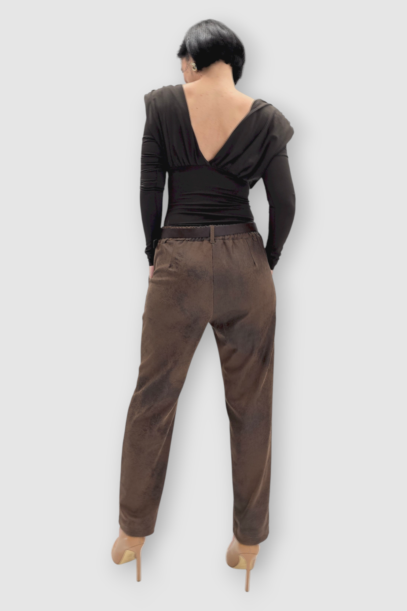 Smeđe vintage hlače Irina od brušene kože u baggy kroju