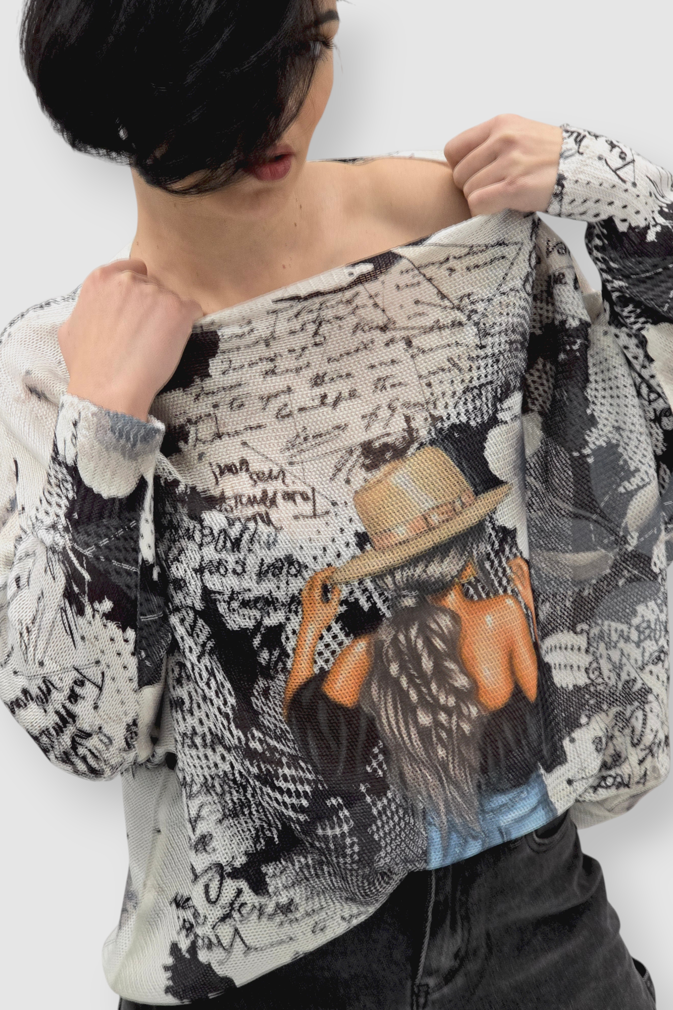 Ženska končana majica dugih rukava Faye sa printom žene