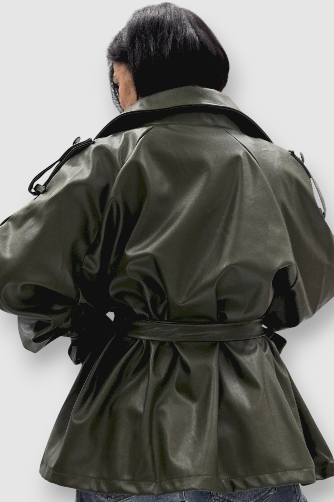 Ženska trendi tamno zelena oversized jakna Ember u imitaciji kože