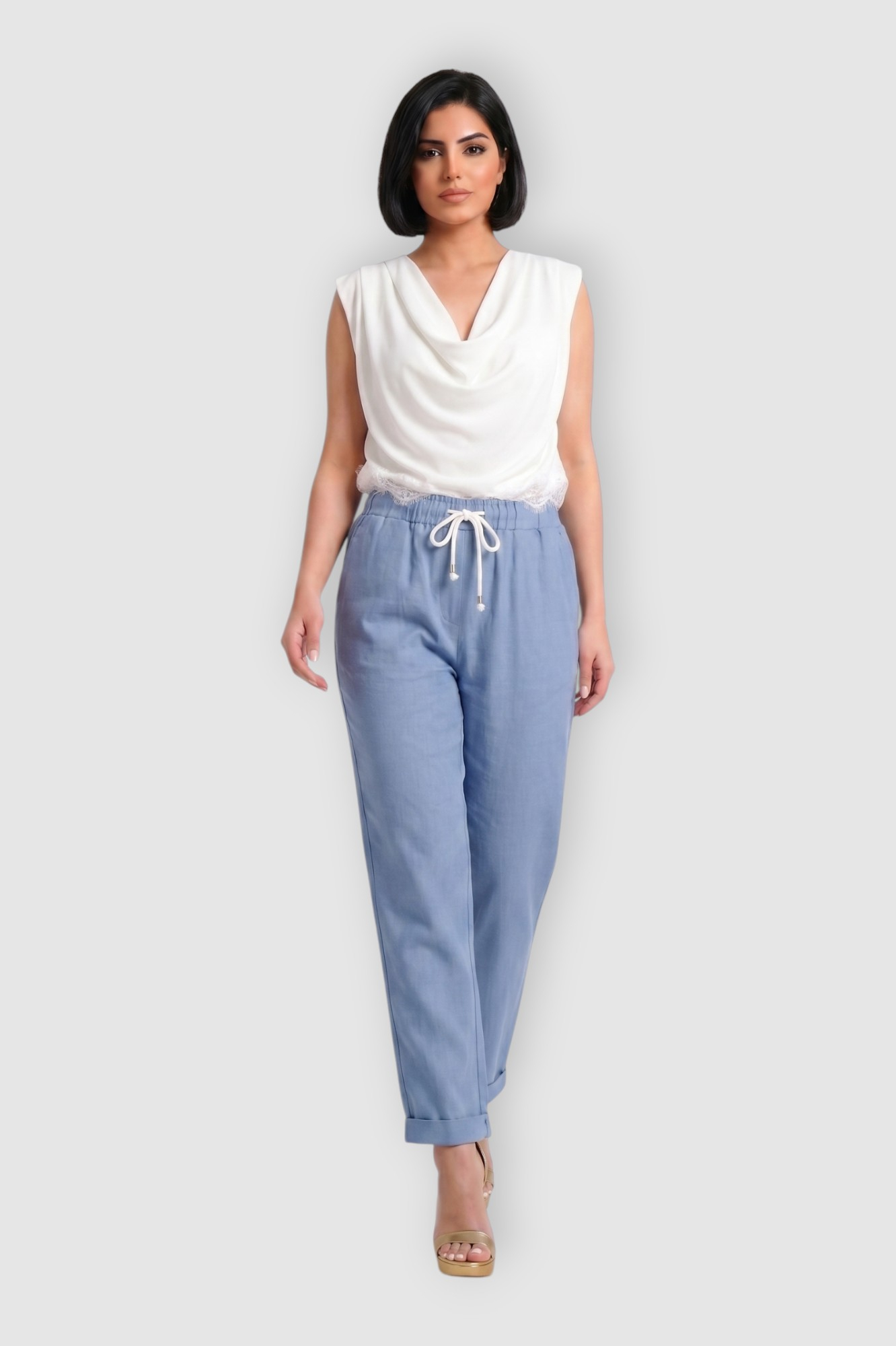 Ženska bijela elegantna bluza sa čipkom