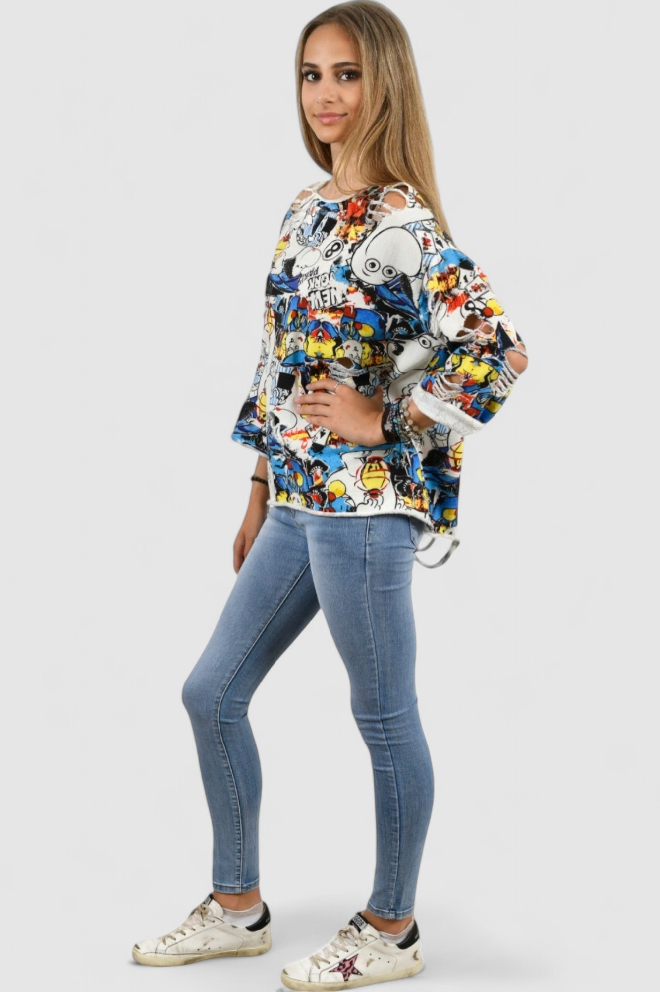 Ženska bijela hoodica bez kapuljače Celia