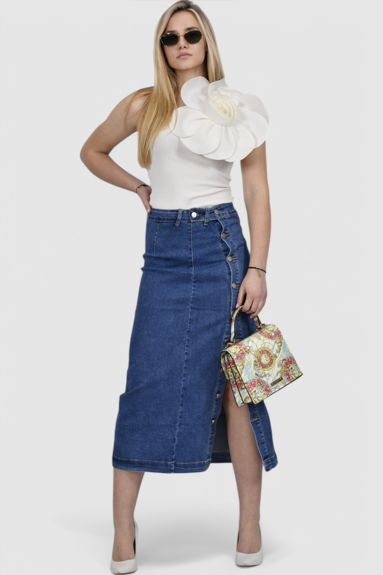 Ženska plava midi traper suknja  Marlene