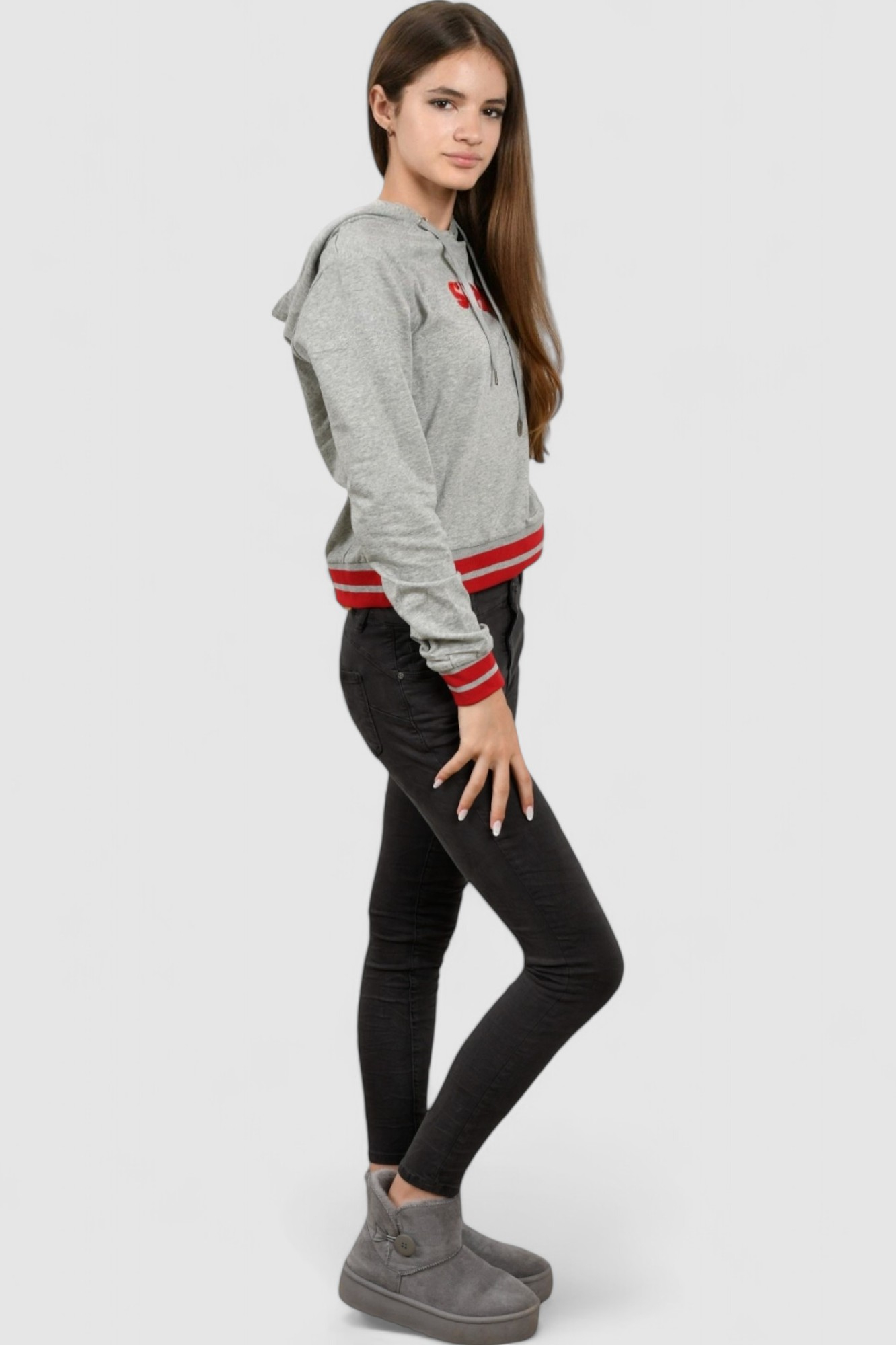 Ženska siva hoodica sa kapuljačom Mela