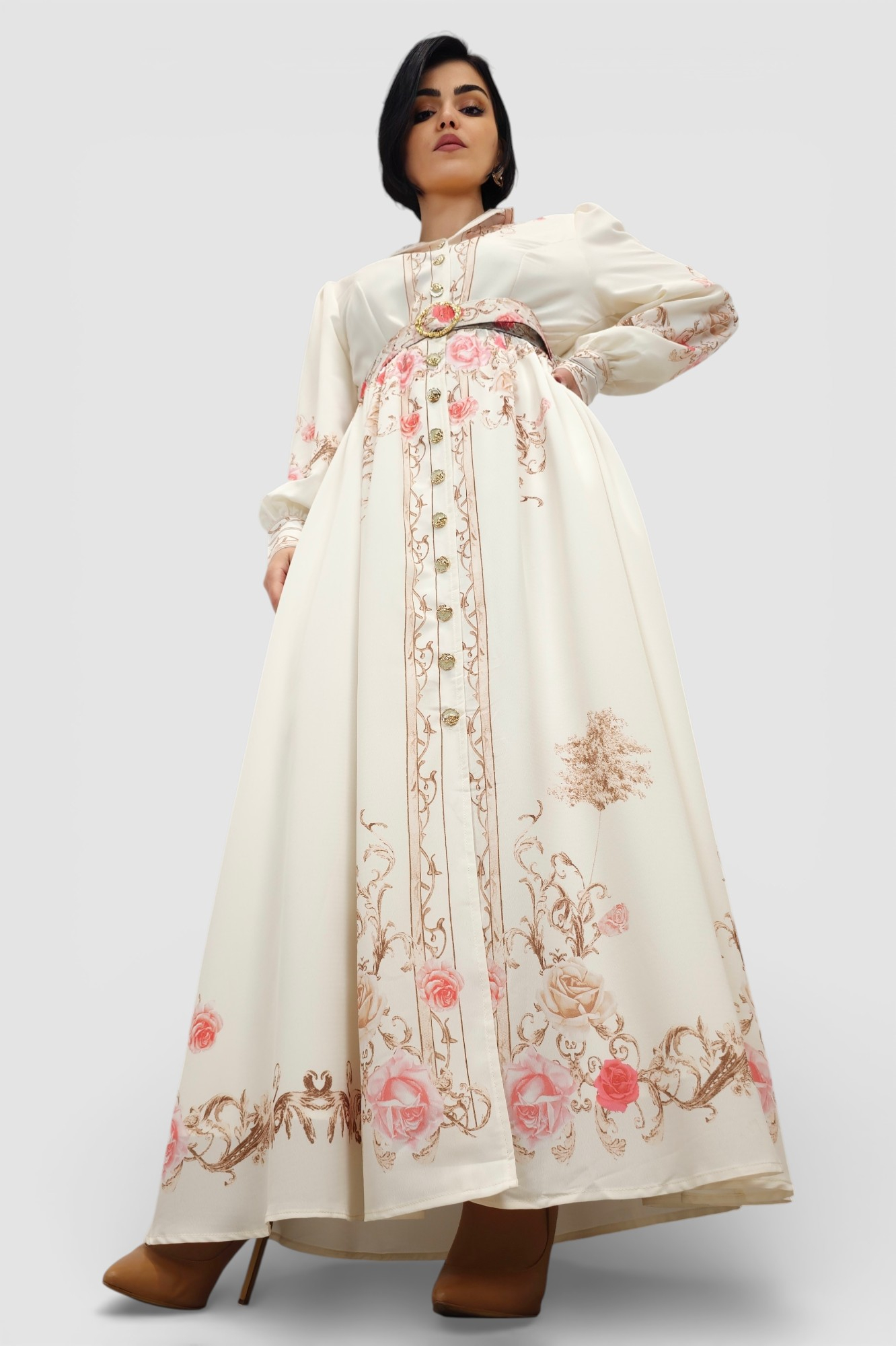 Bež elegantna haljina Monica u francuskom vintage stilu