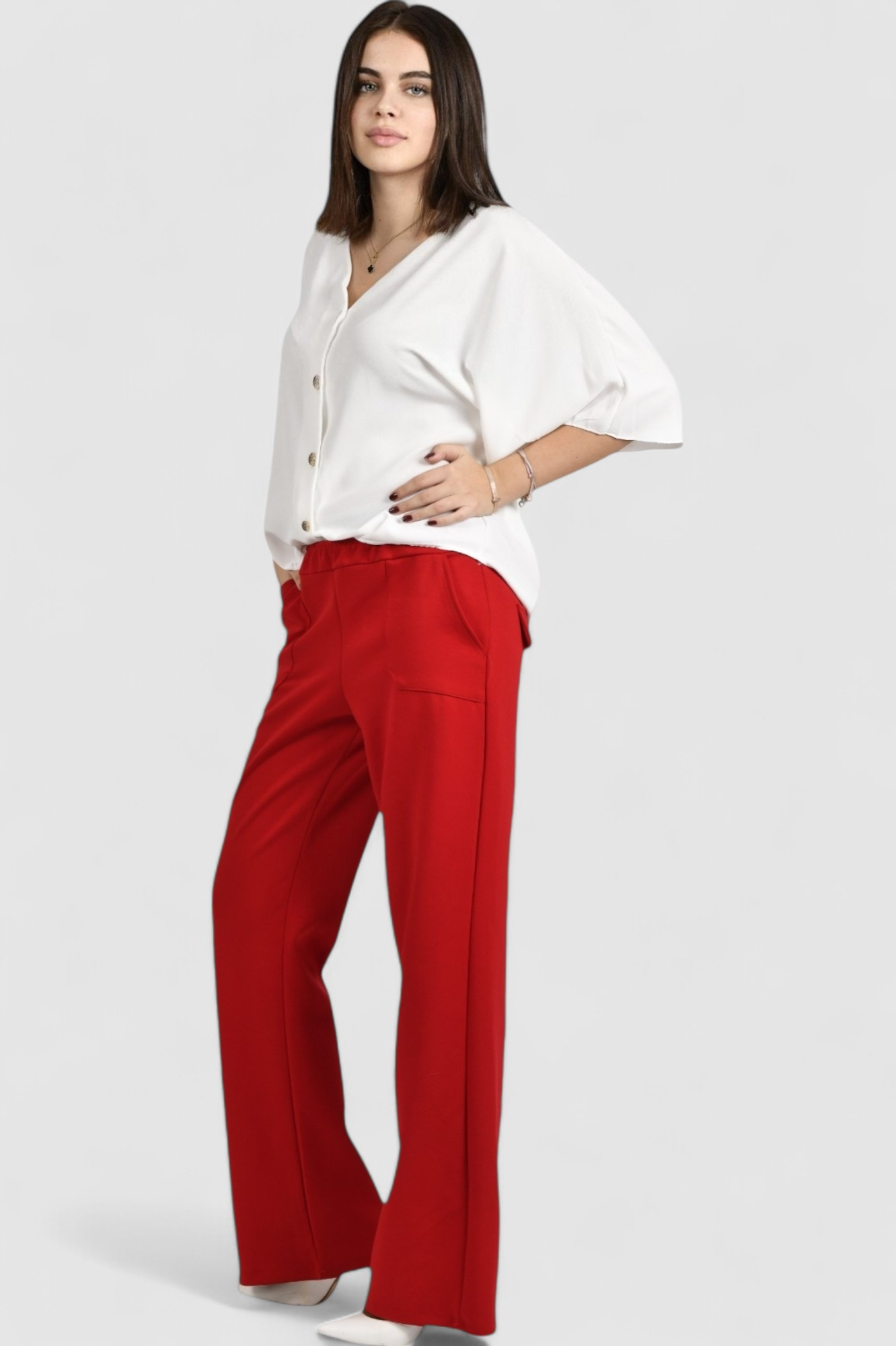 Ženske crvene modne hlače Fionn