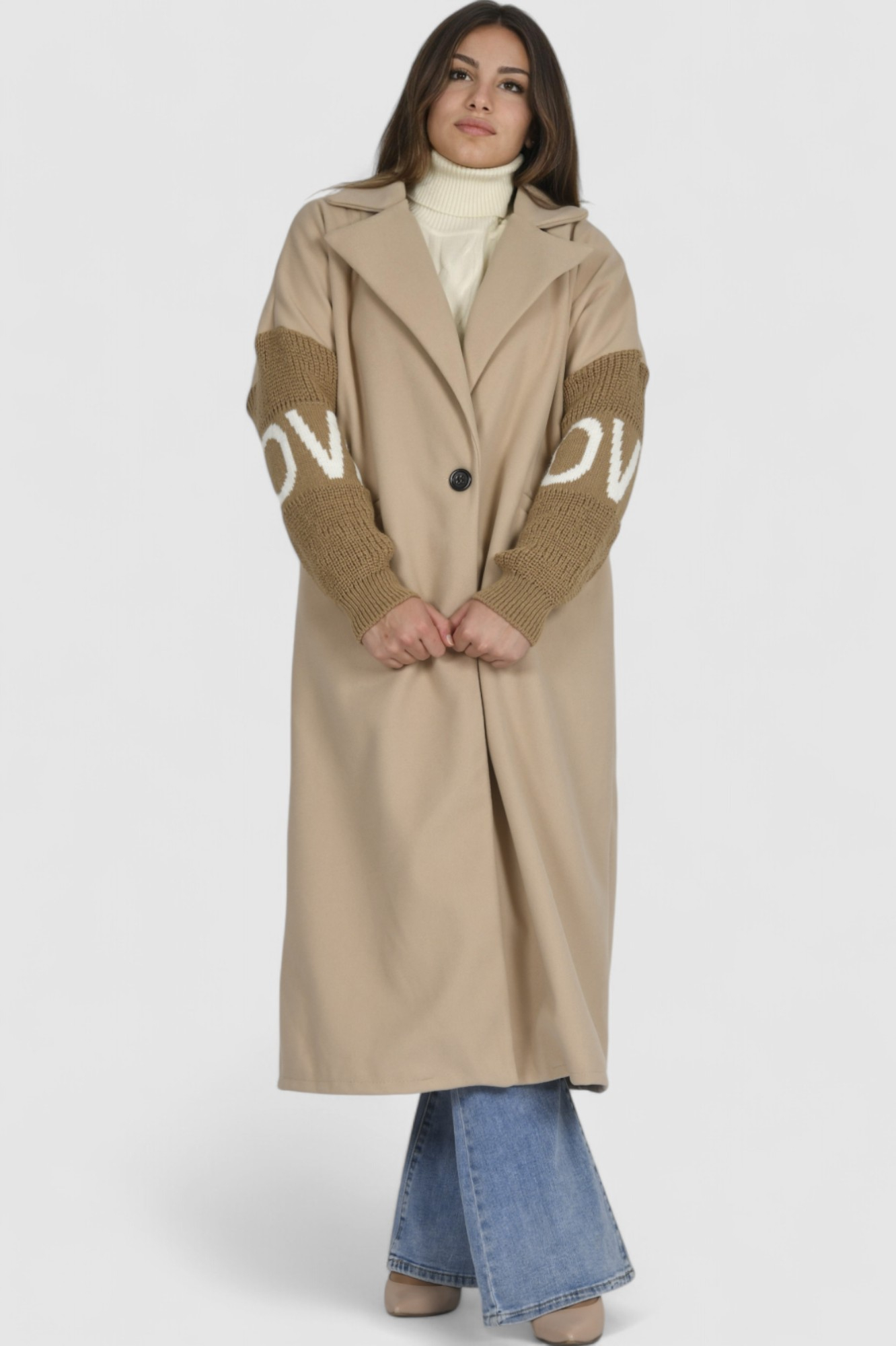 Ženski bež dugi kaput Naja