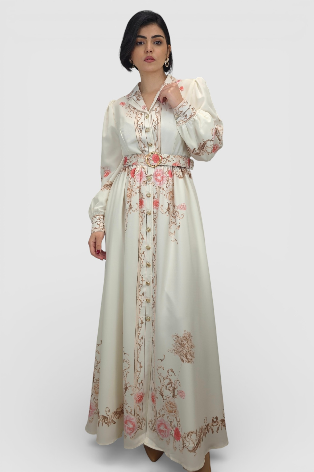 Bež elegantna haljina Monica u francuskom vintage stilu