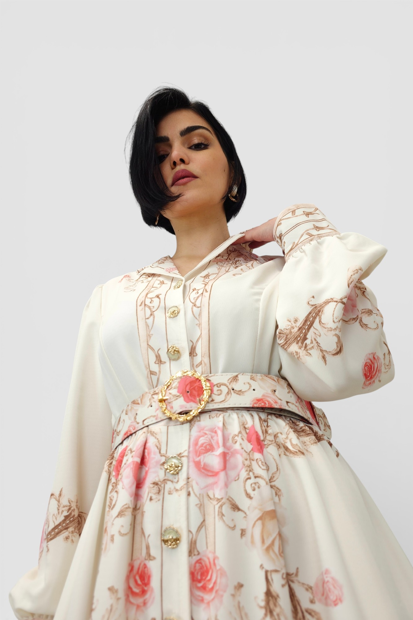 Bež elegantna haljina Monica u francuskom vintage stilu