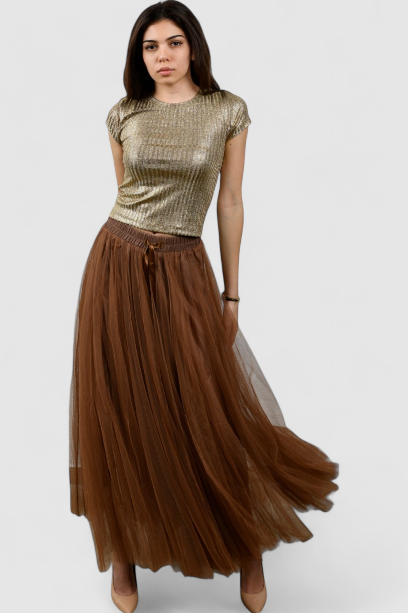 Ženska smeđa maxi suknja Isabel