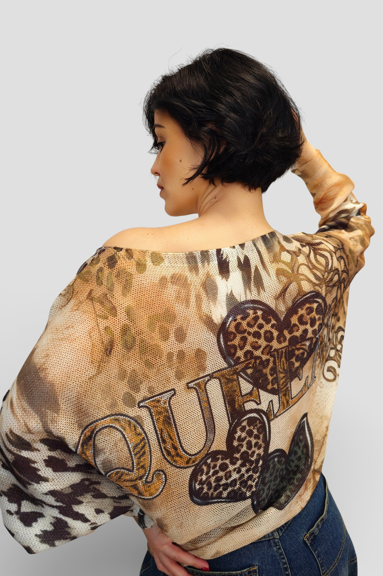 Ženska končana majica dugih rukava Faye sa printom srca