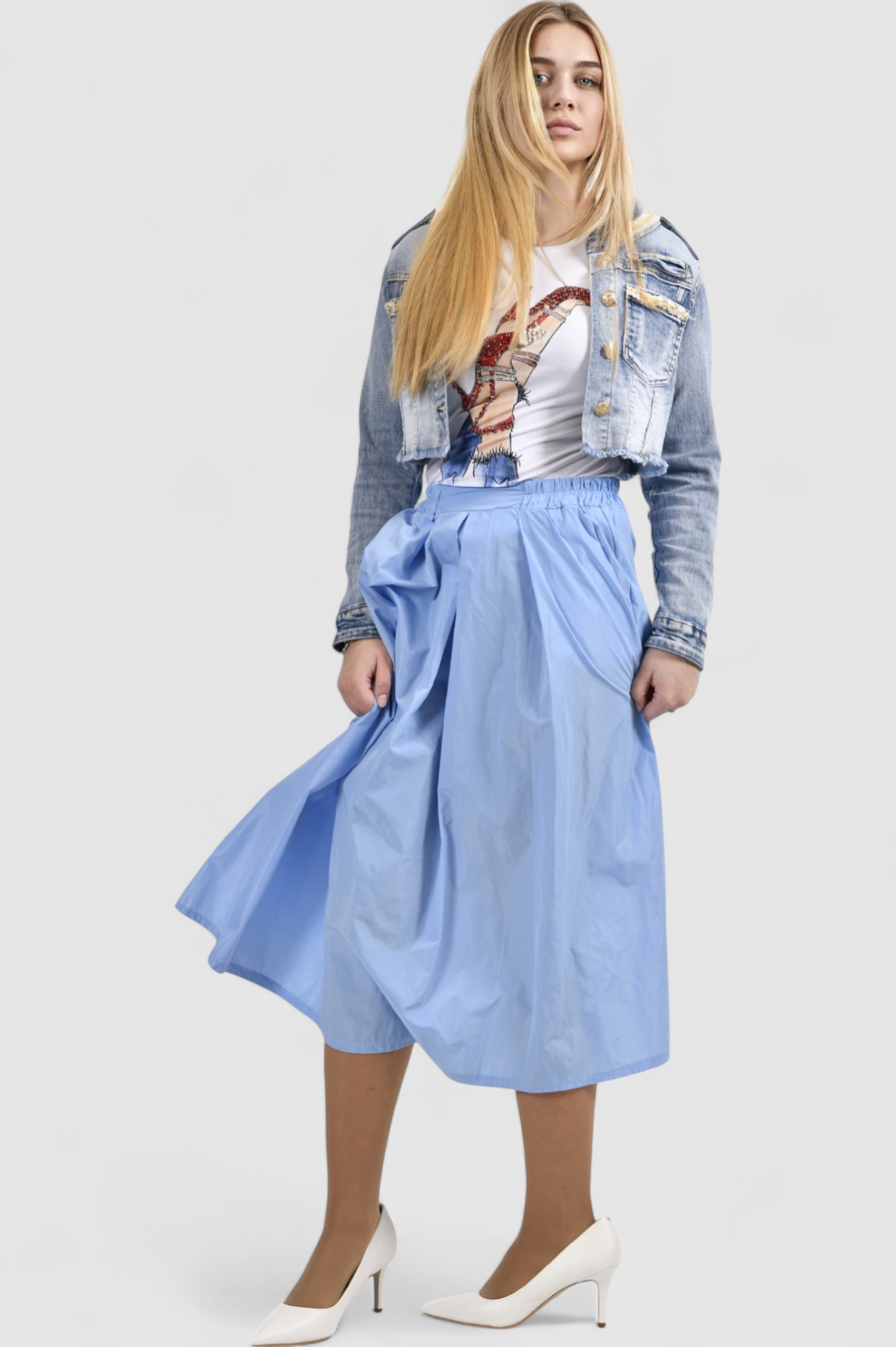 Ženska plava midi suknja Mireille