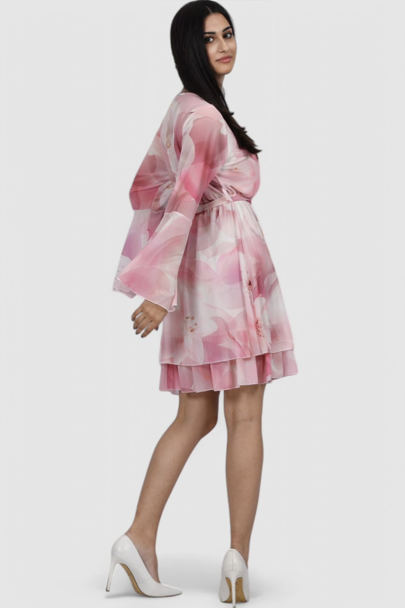 Ženska roza elegantna kratka haljina Isaura