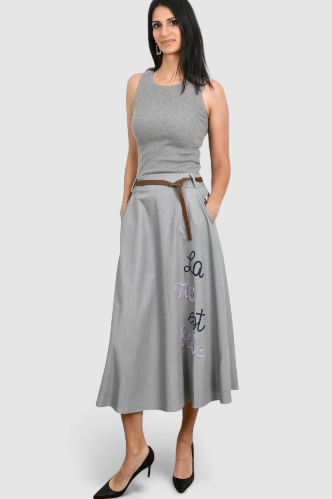 Ženska siva midi suknja May