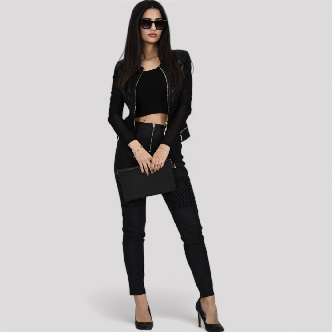 Ženske crne hlače u imitaciji kože Ciara