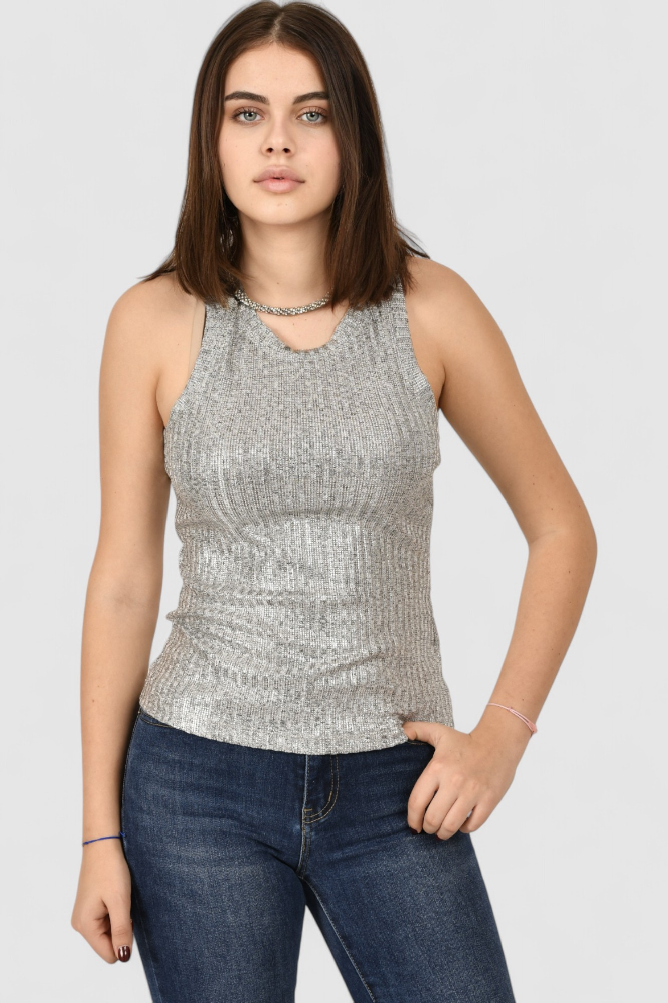 Ženska srebrna majica bez rukava Selena