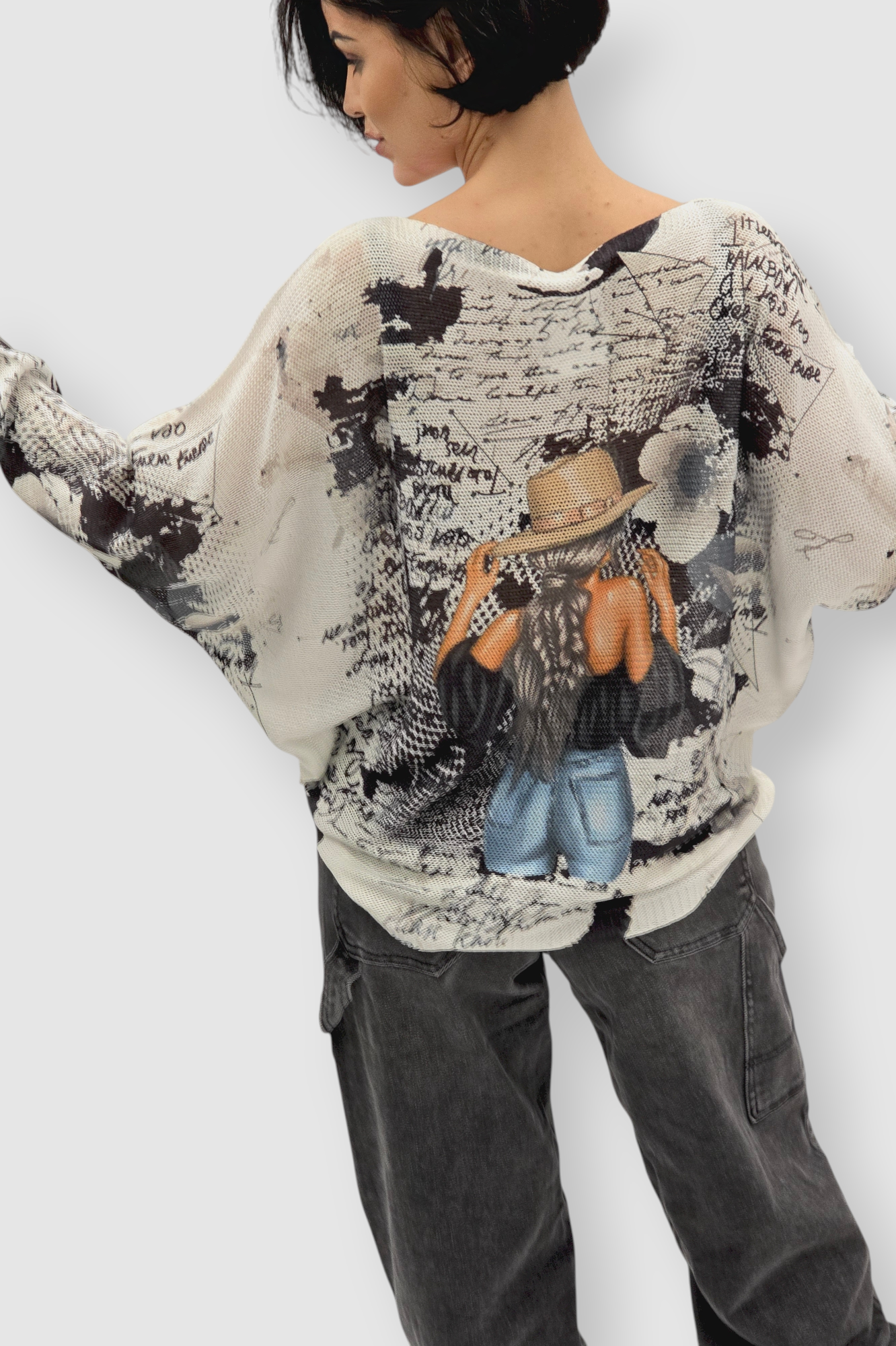 Ženska končana majica dugih rukava Faye sa printom žene