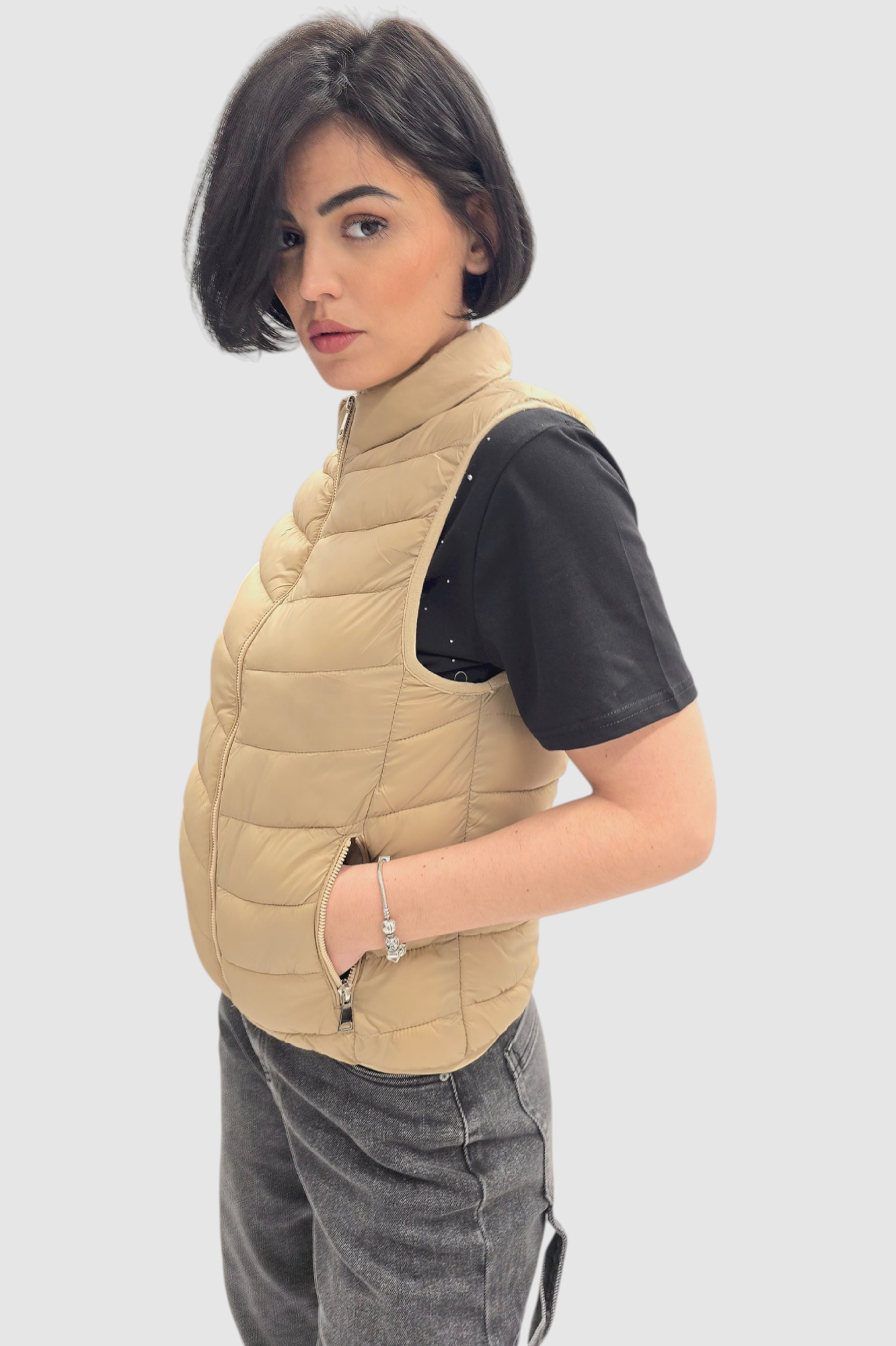 Ženski bež kratki prsluk Felicity