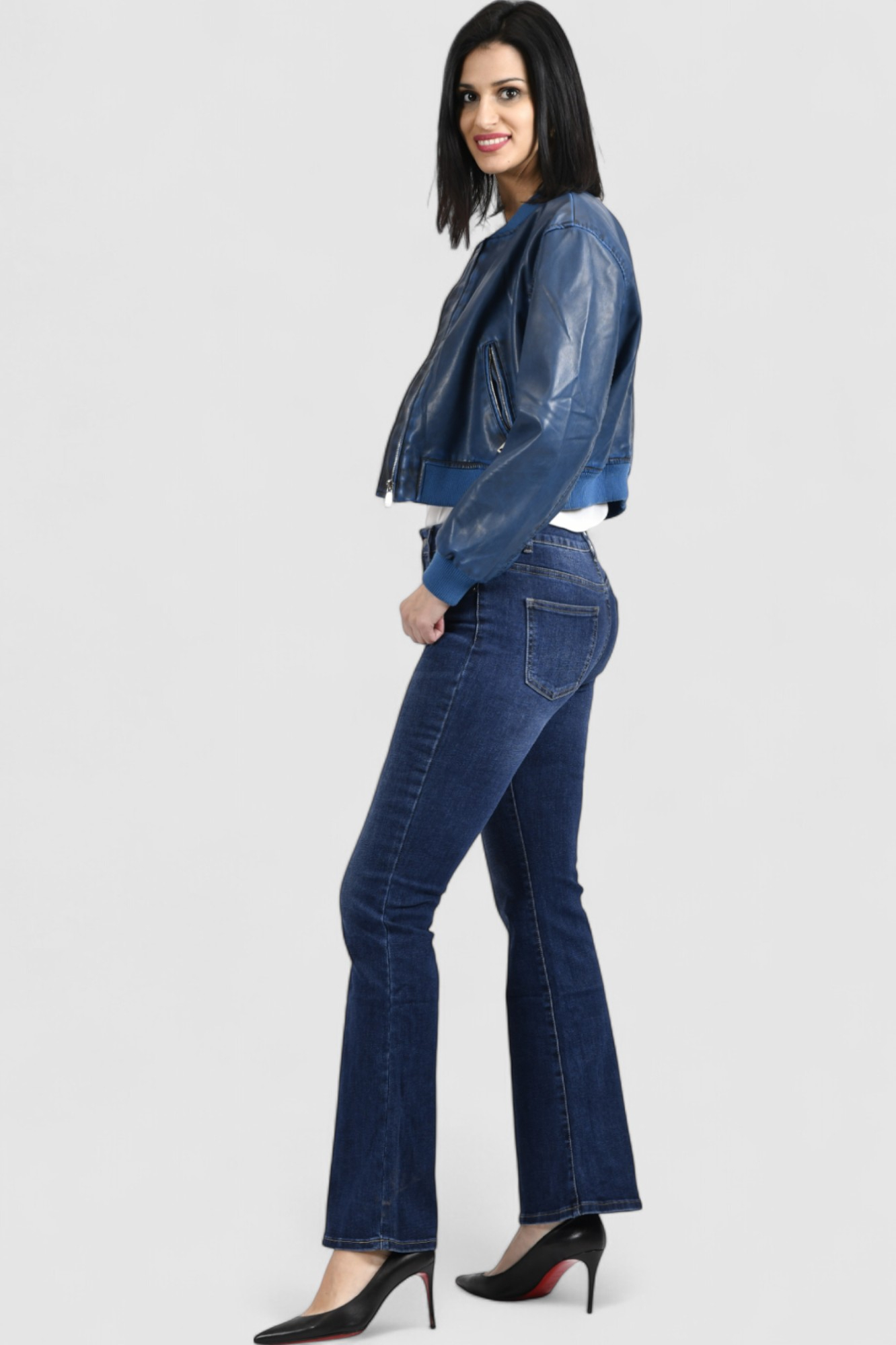 Ženska plava kožna jakna Isabelle