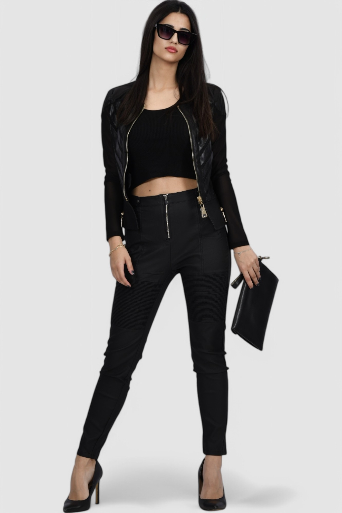 Ženske crne hlače u imitaciji kože Ciara