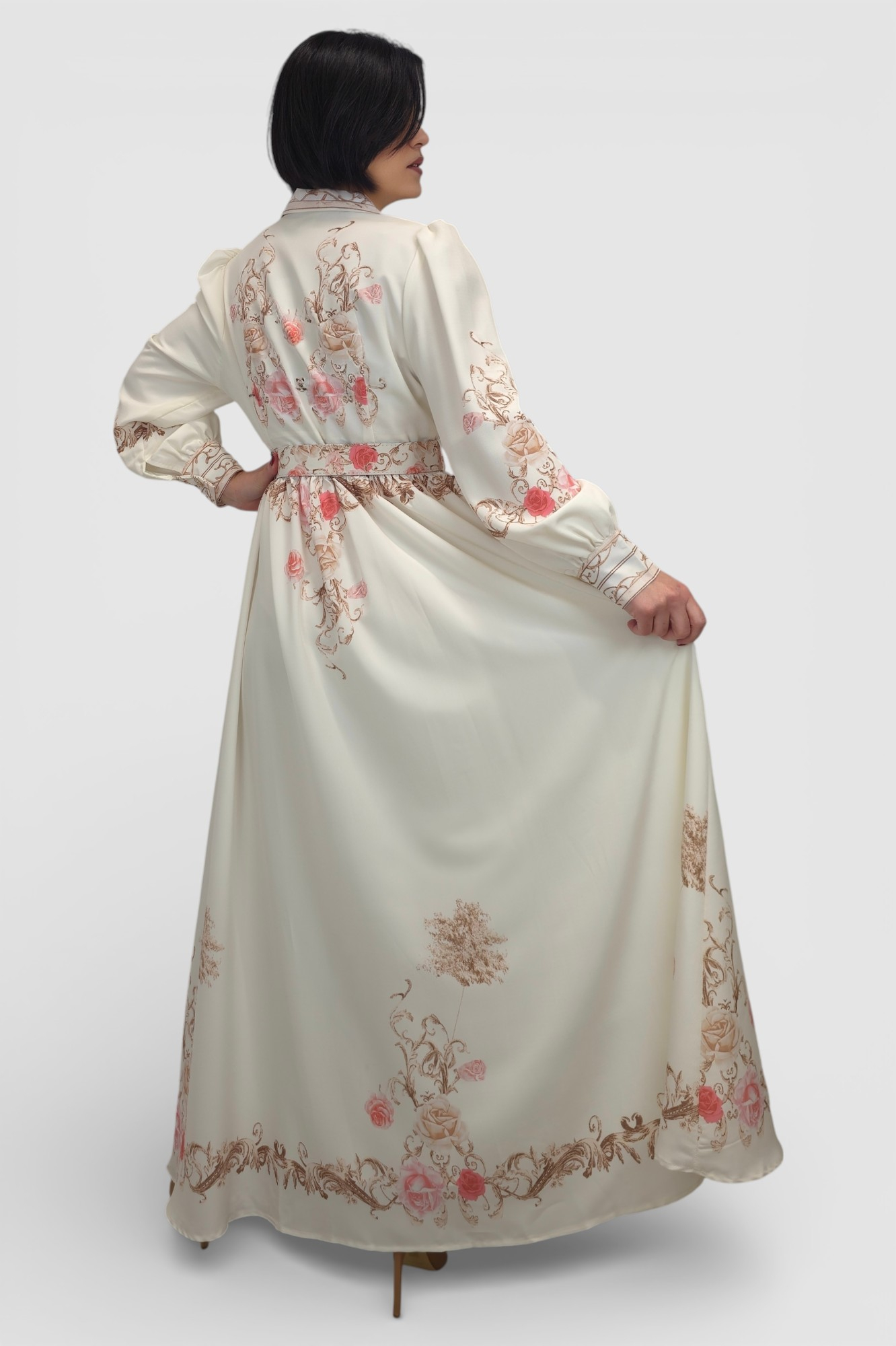 Bež elegantna haljina Monica u francuskom vintage stilu