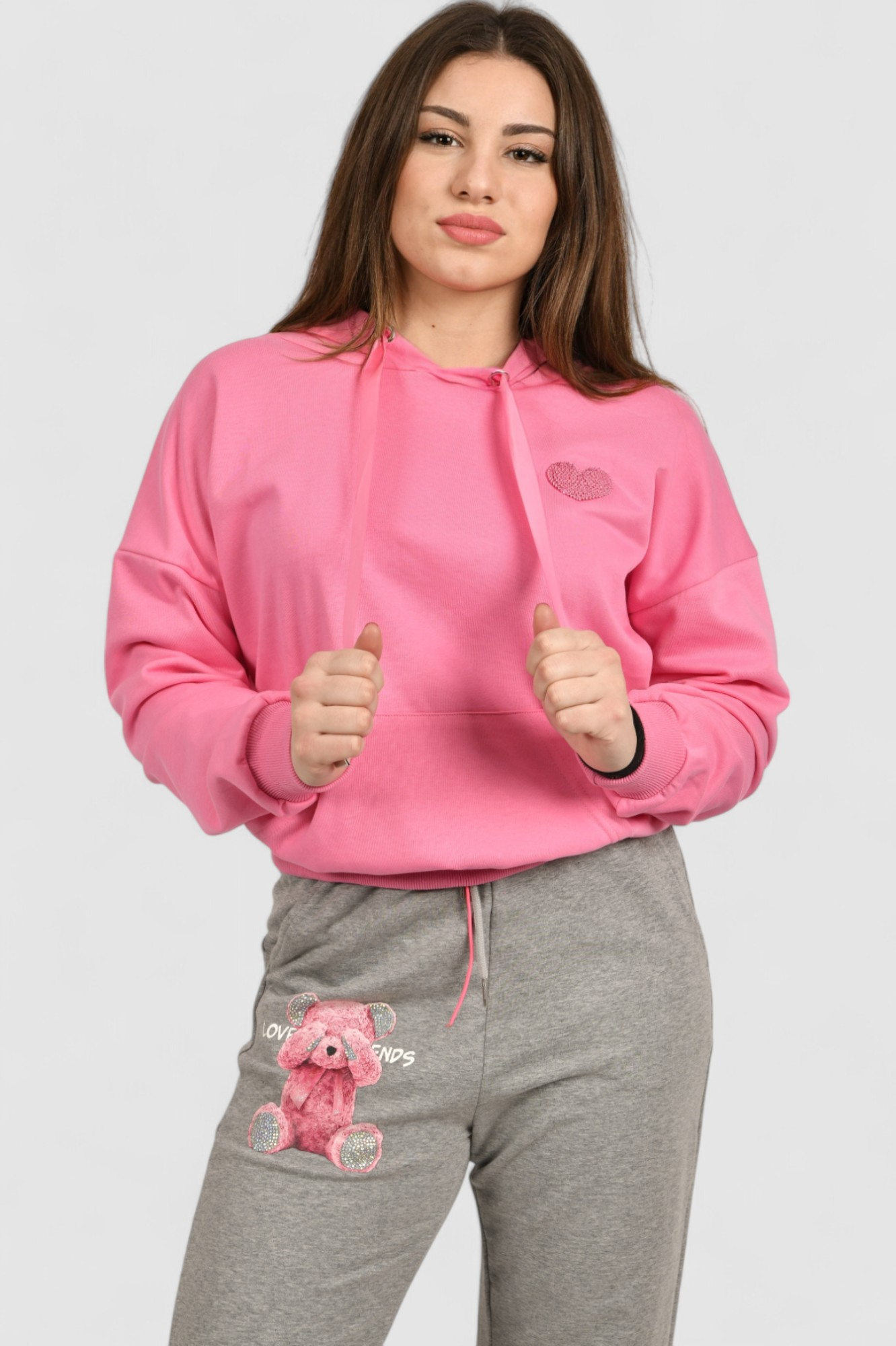 Ženska roza hoodica sa kapuljačom Ysabel