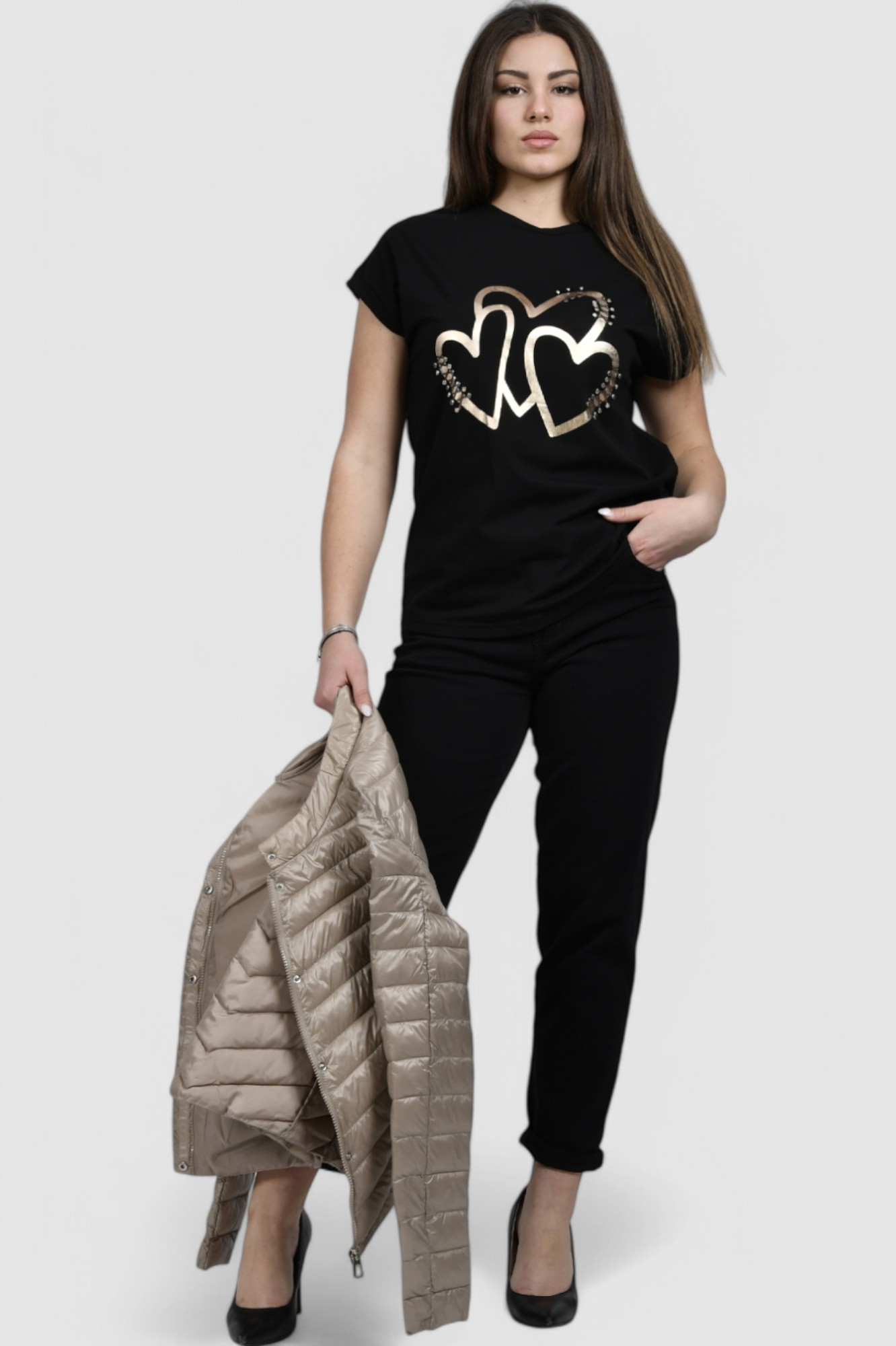 Ženska crna majica kratki rukav Melody