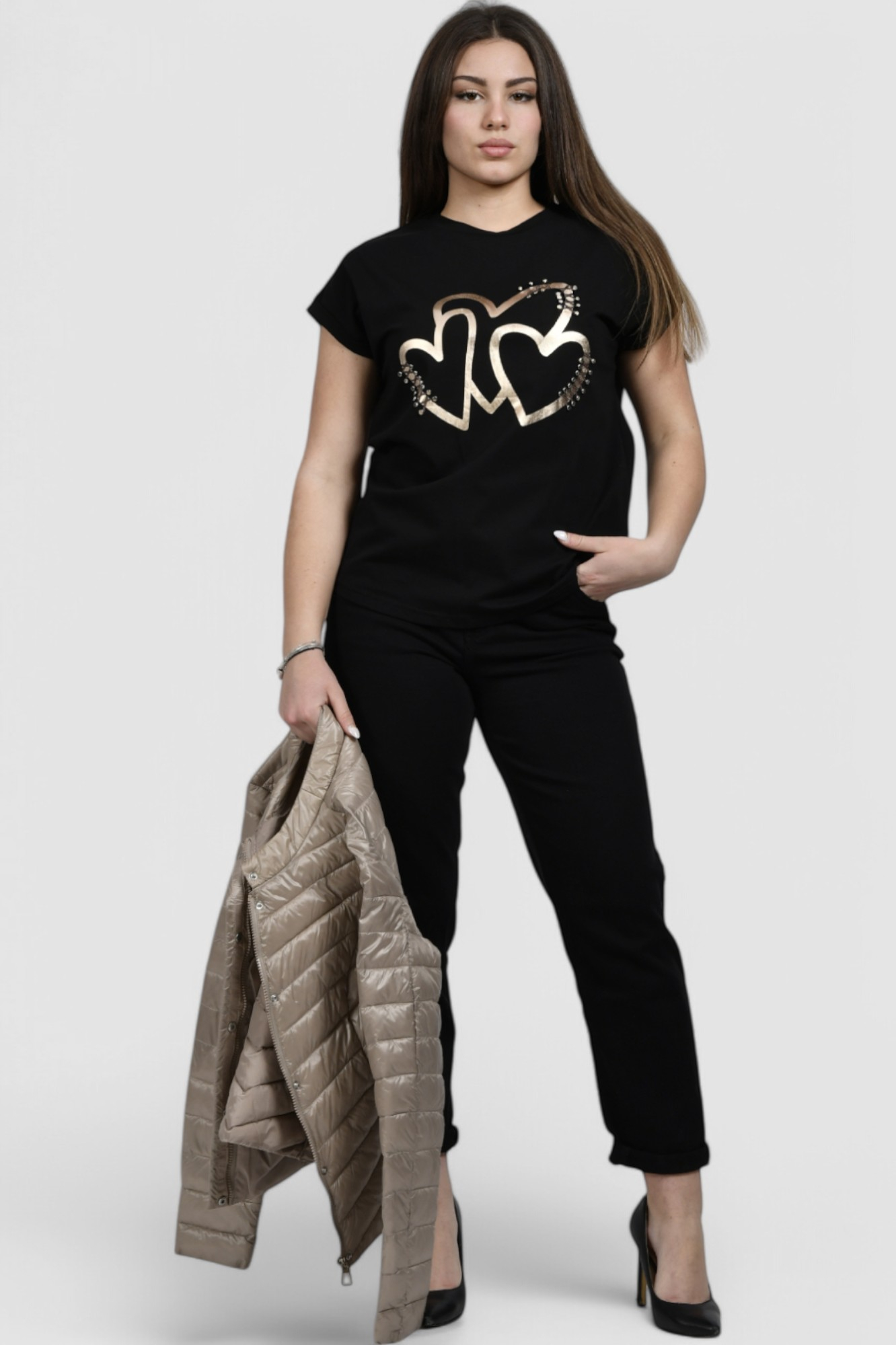 Ženska crna majica kratki rukav Melody