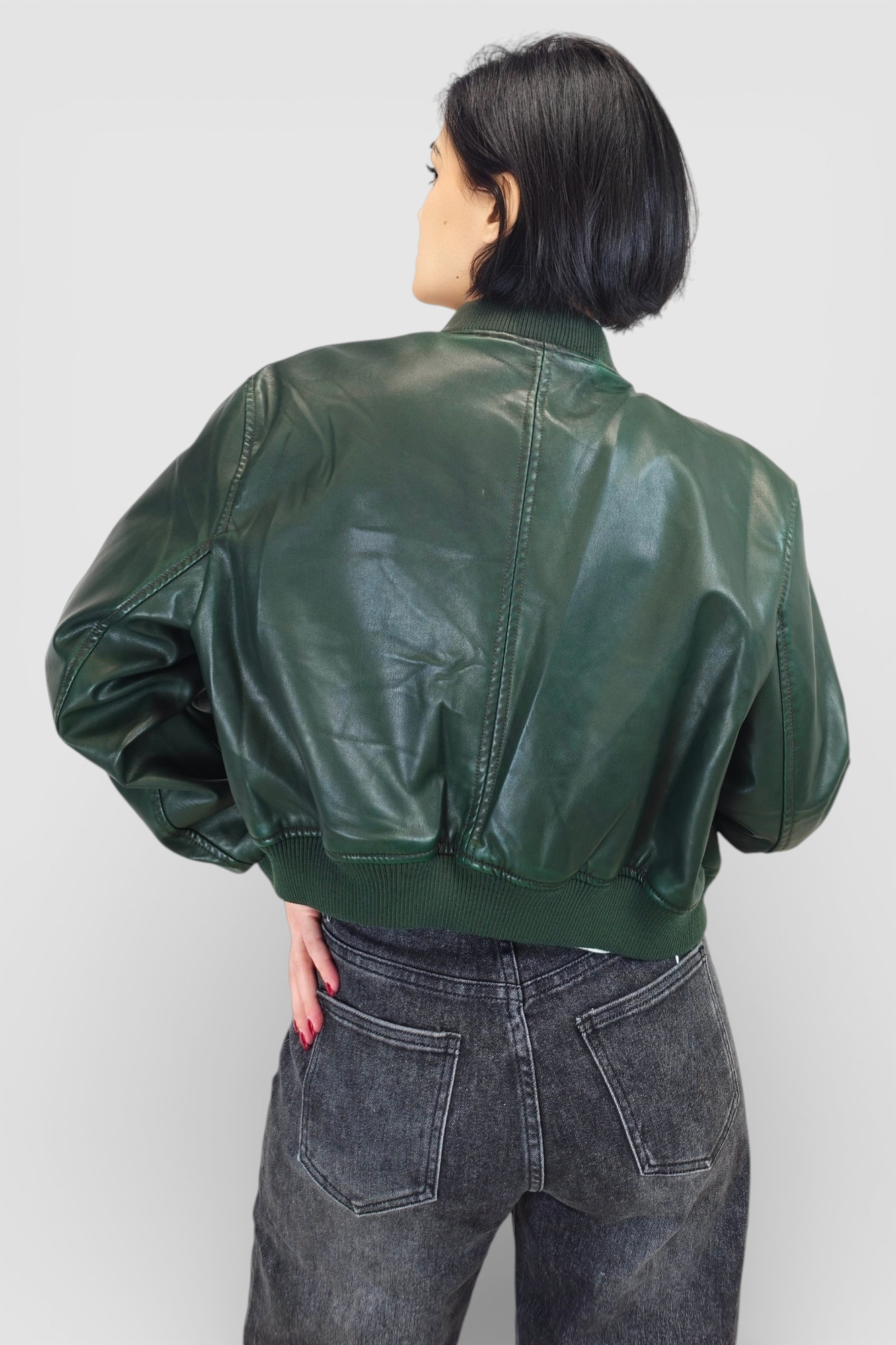 Ženska tamno zelena kožna jakna Isabelle