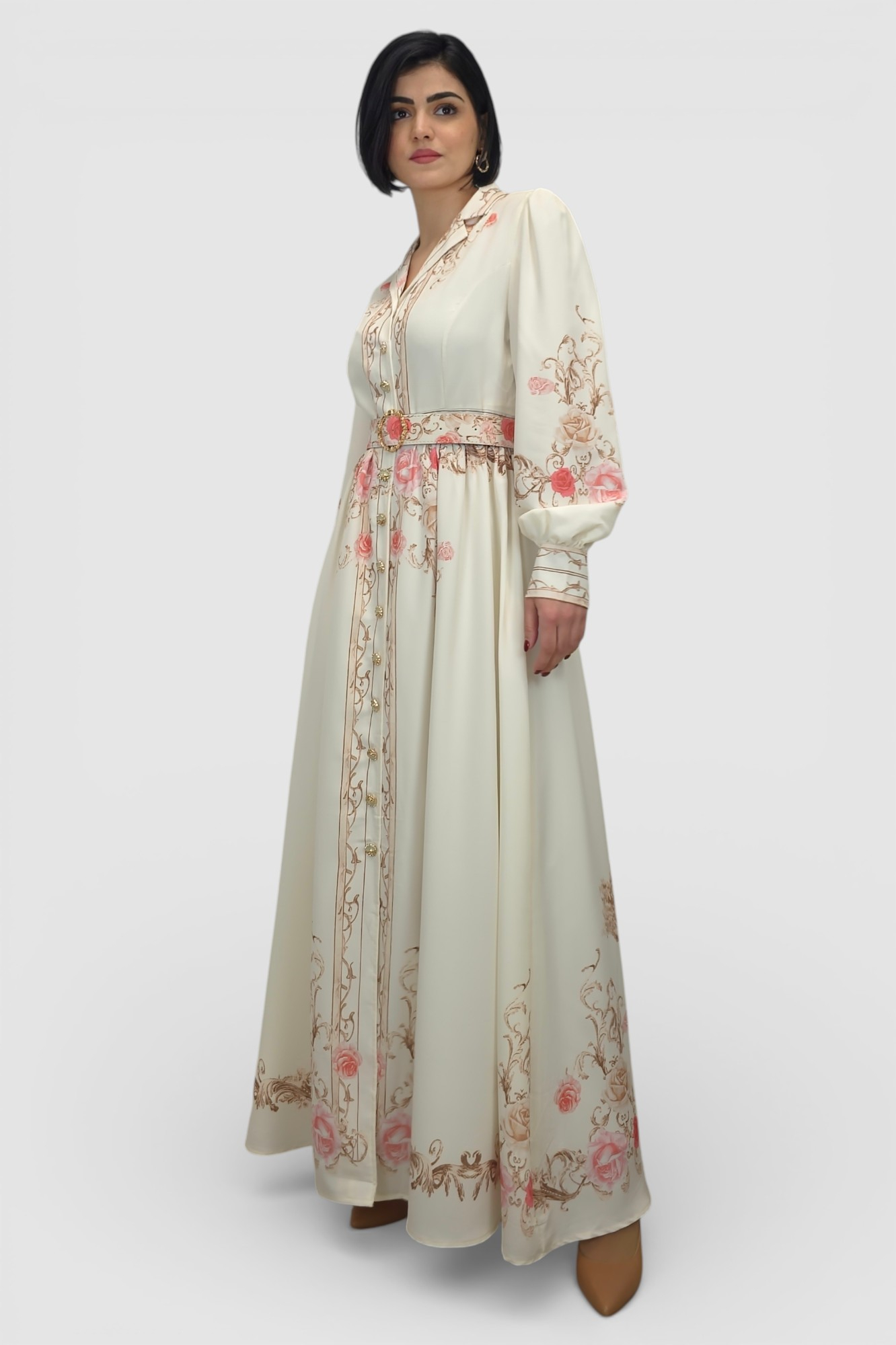 Bež elegantna haljina Monica u francuskom vintage stilu