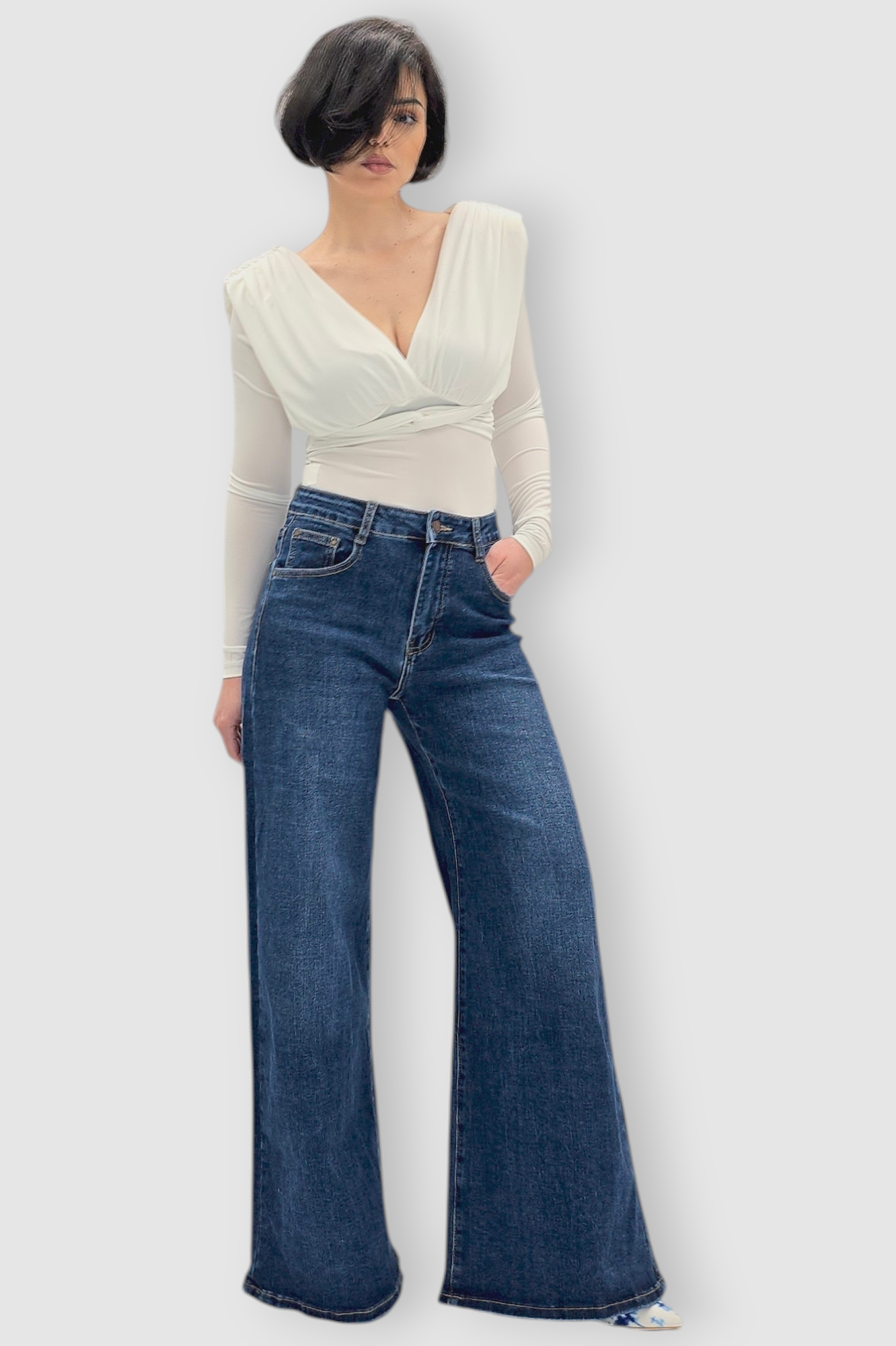 Tamno plave wide leg traperice Madge
