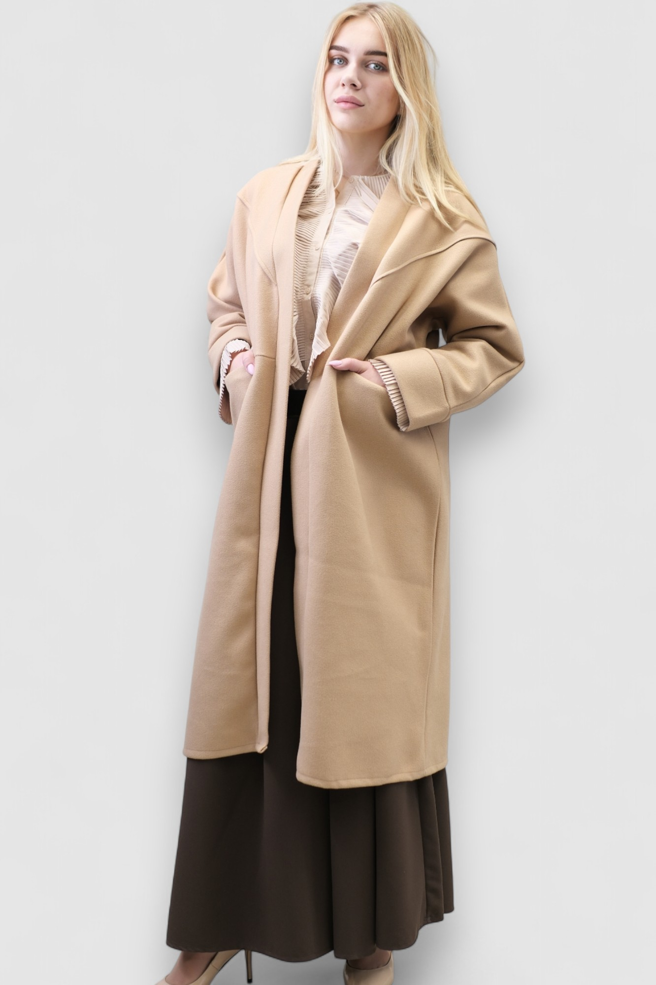 Ženski smeđi dugi kaput Carly