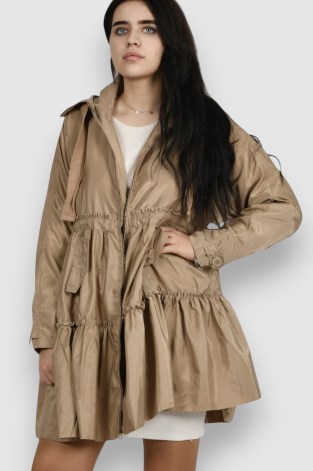 Ženska bež duga jakna Noa