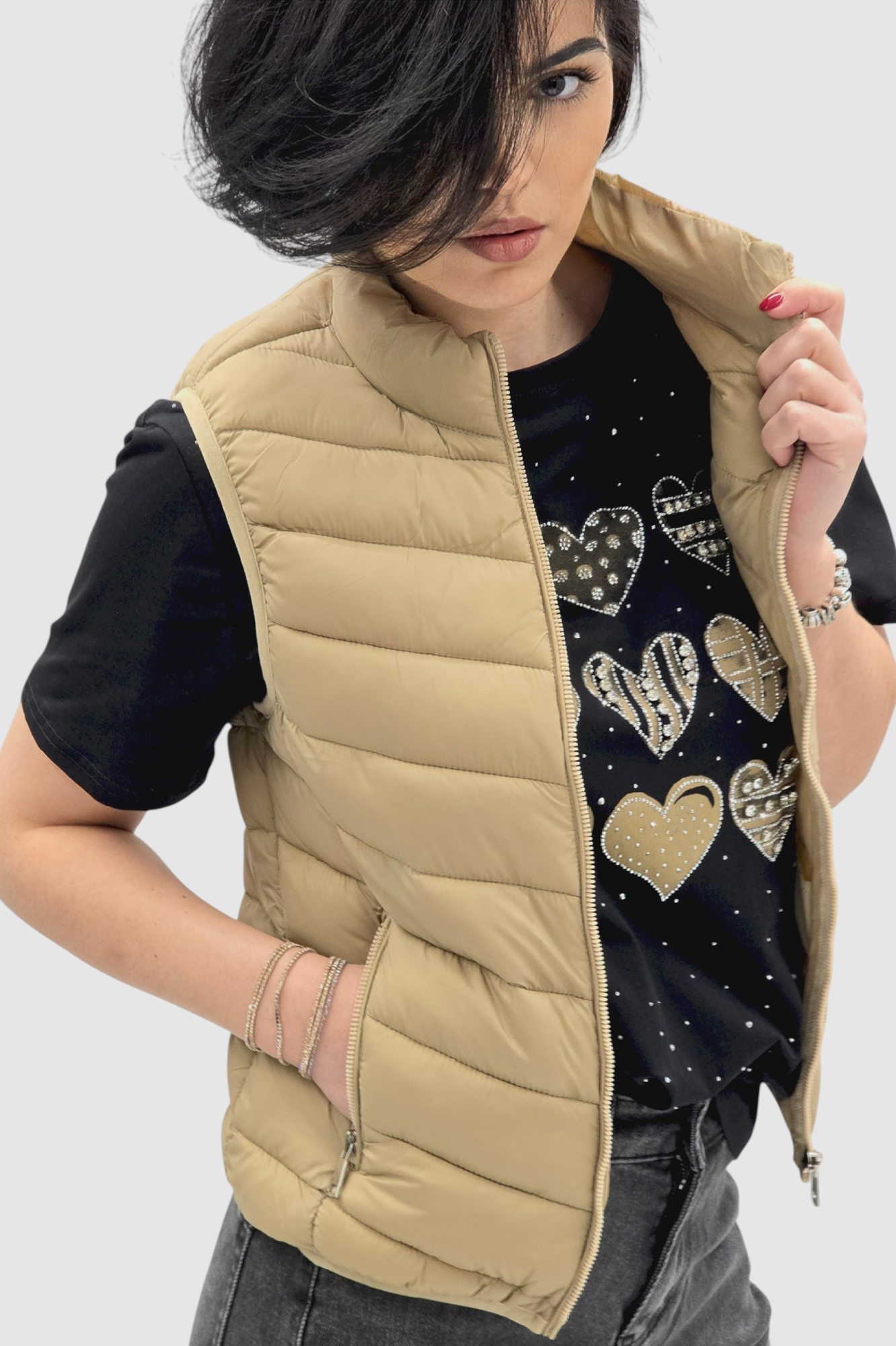 Ženski bež kratki prsluk Felicity