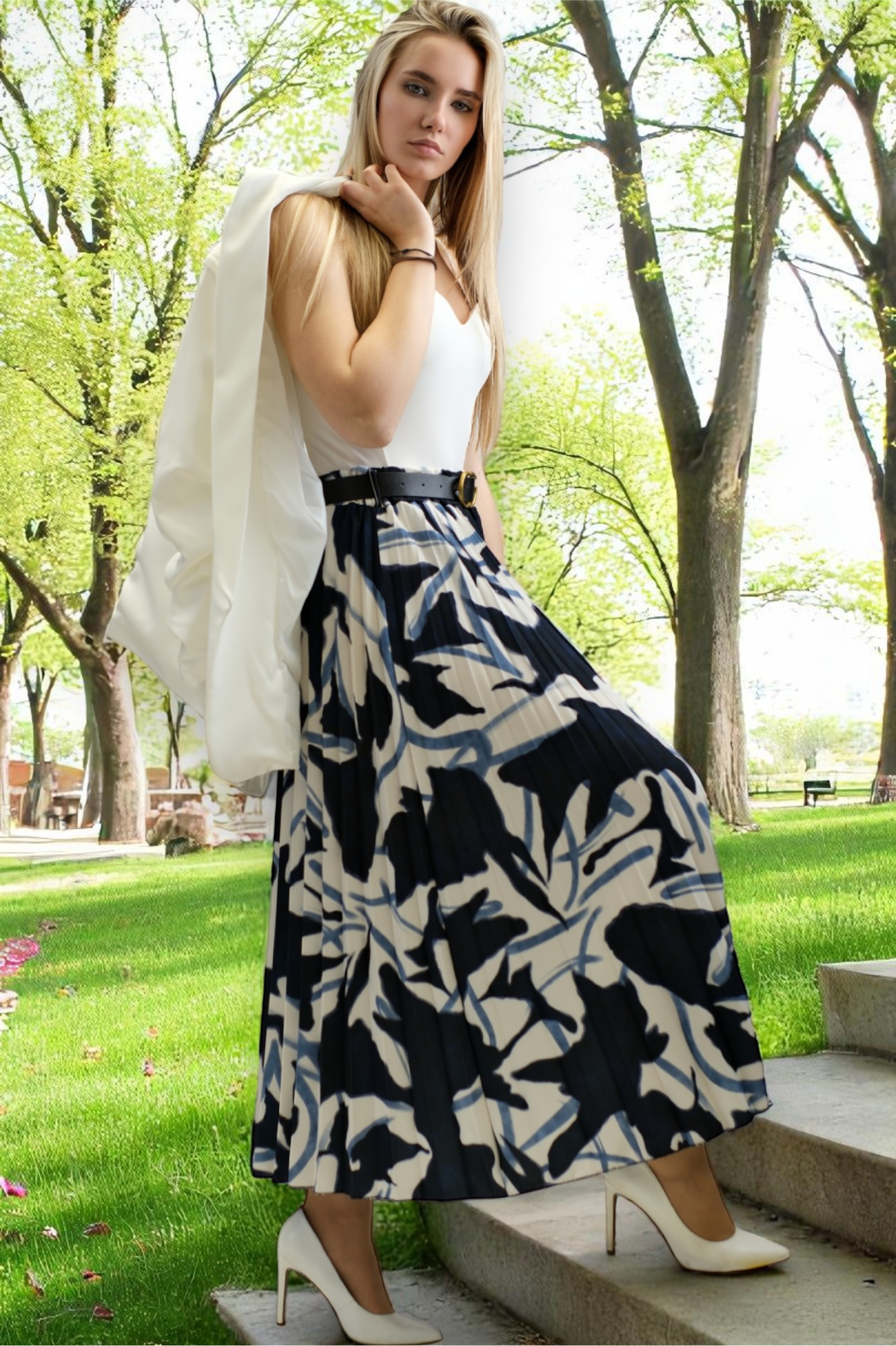 Ženska plava plisirana suknja Carine