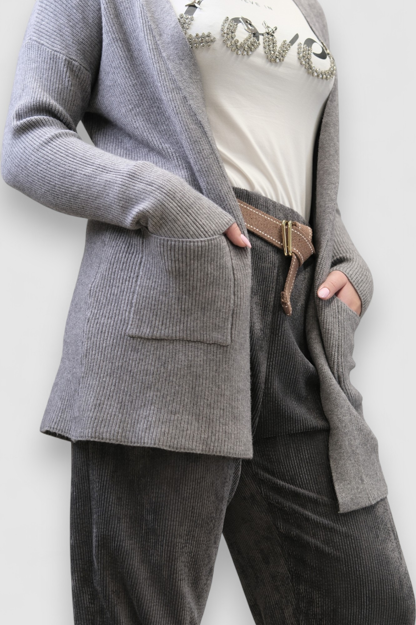 Ženski sivi kratki kardigan Jossie