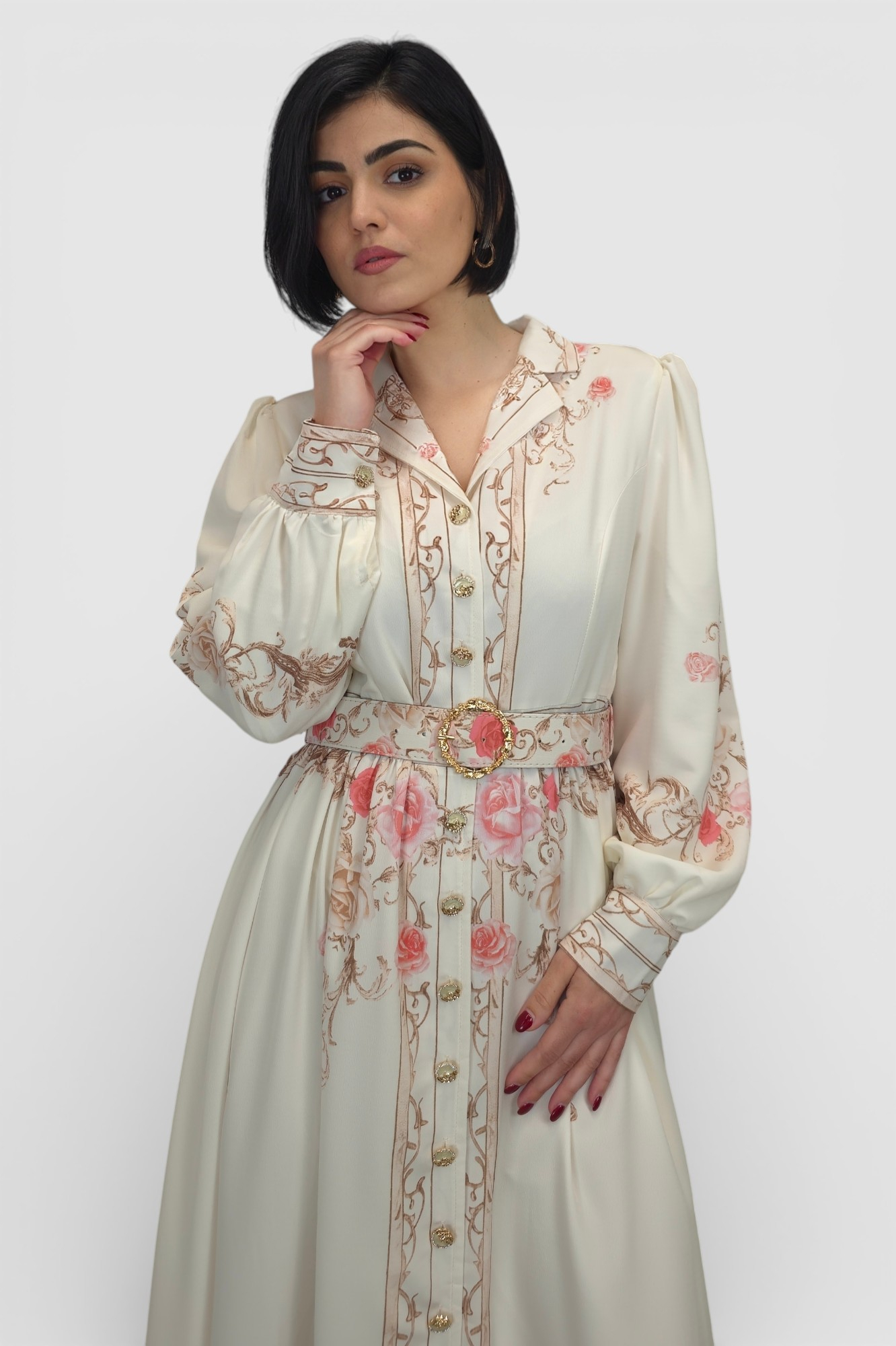 Bež elegantna haljina Monica u francuskom vintage stilu