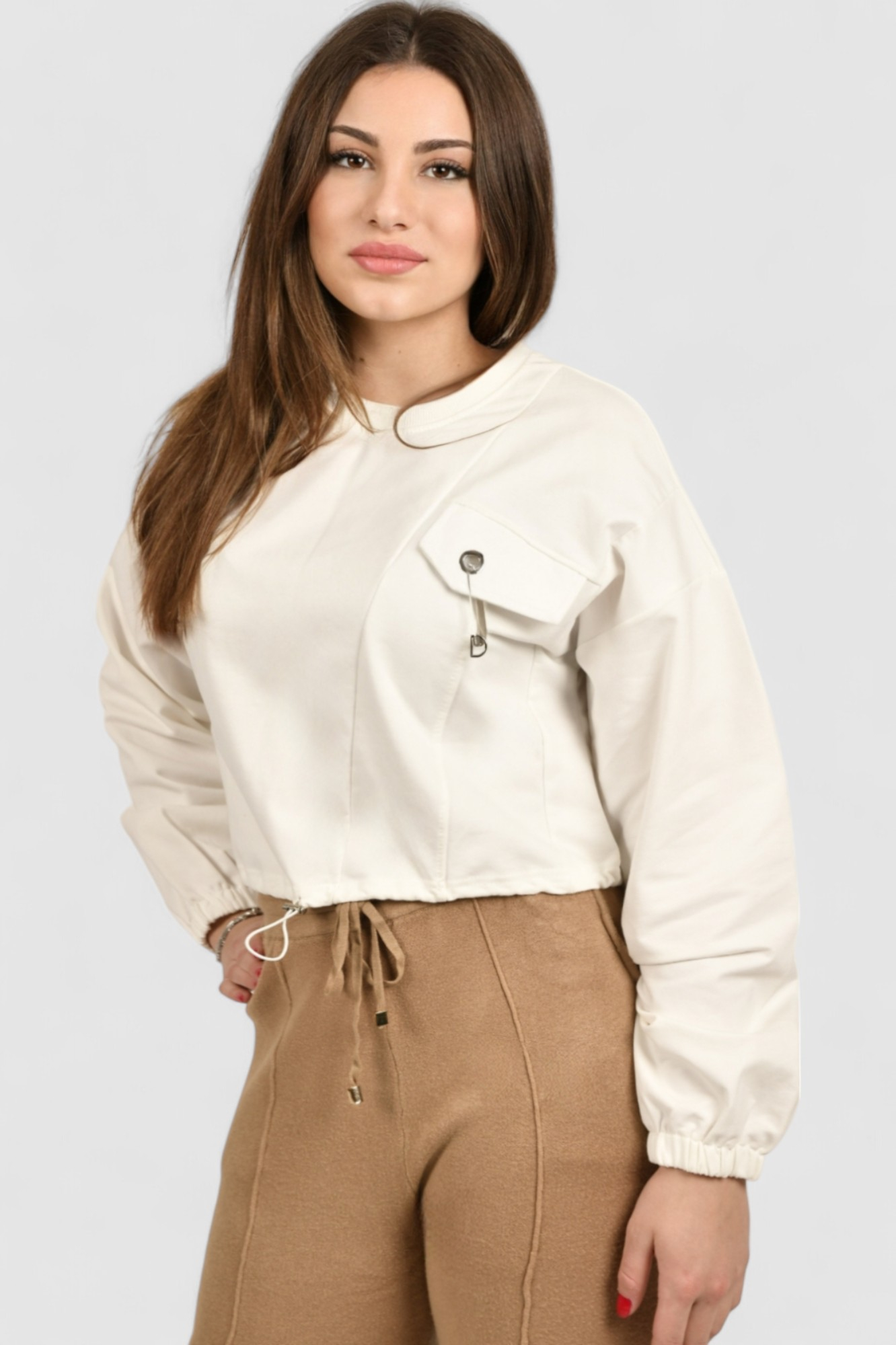 Ženska bijela hoodica bez kapuljače Sabine