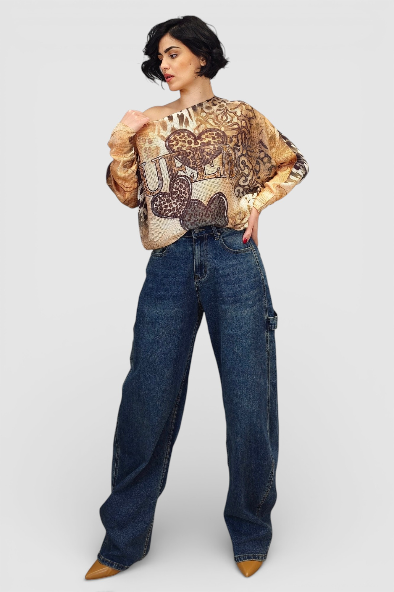 Ženska končana majica dugih rukava Faye sa printom srca