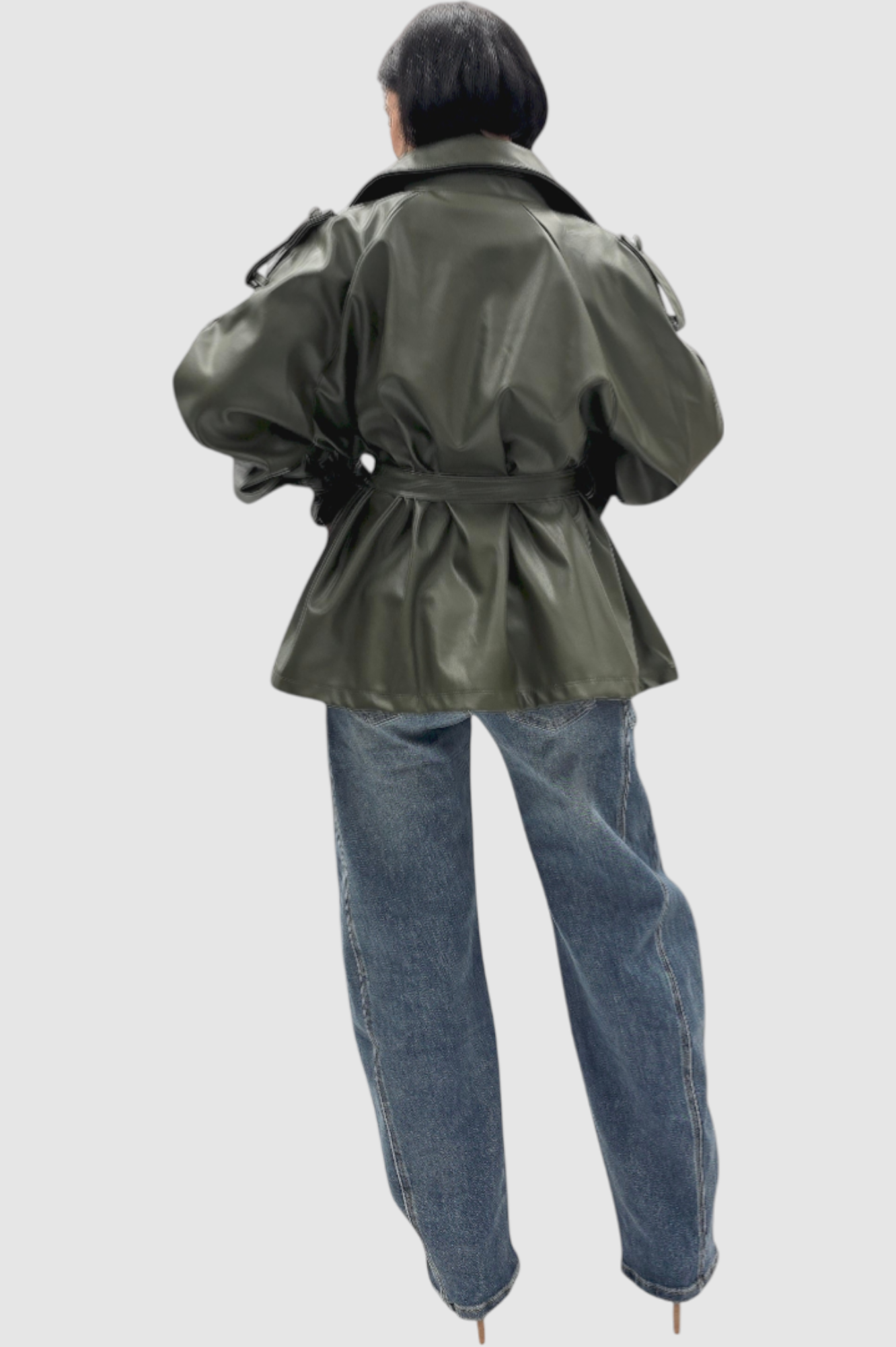 Ženska trendi tamno zelena oversized jakna Ember u imitaciji kože