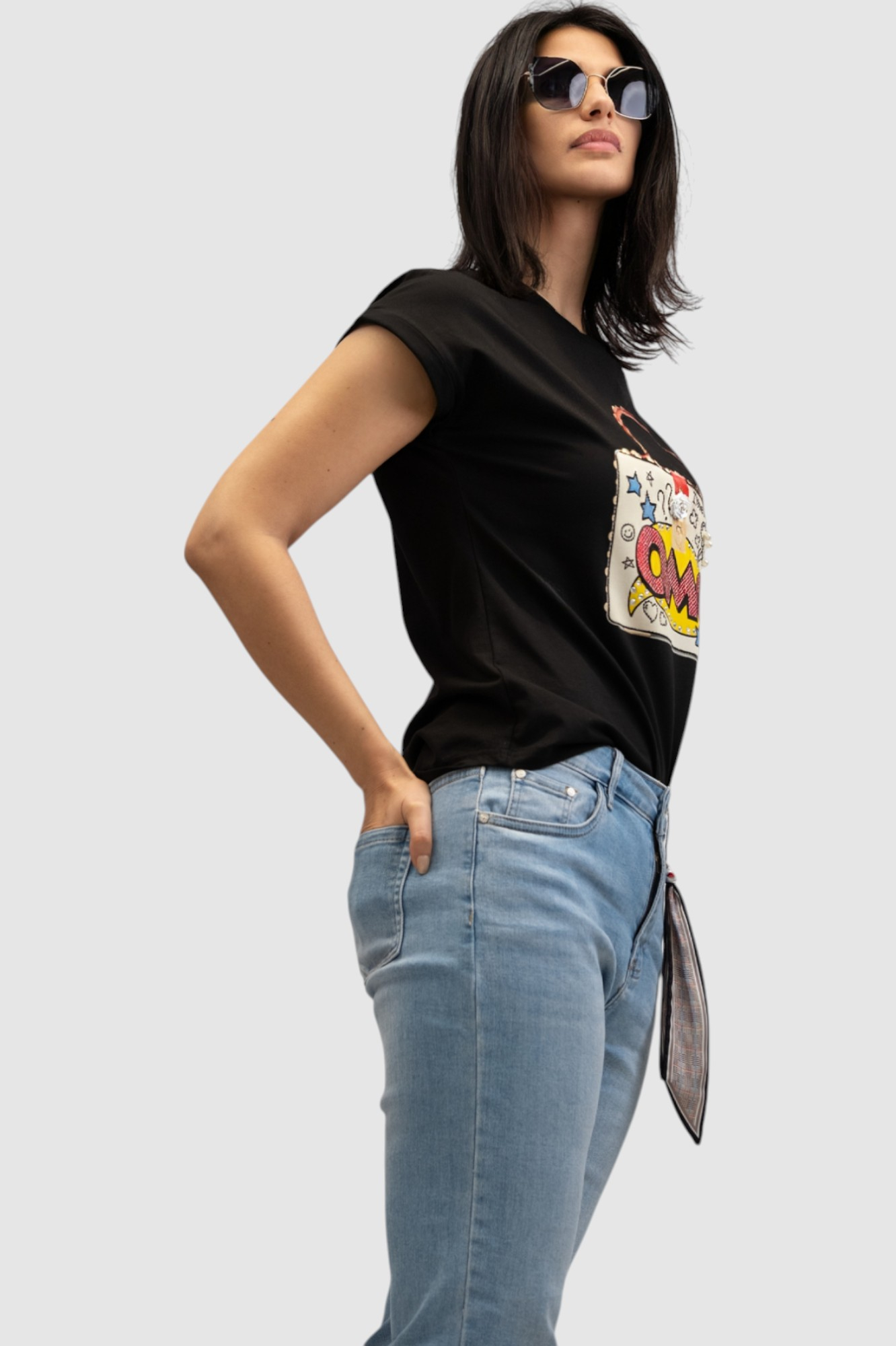 Ženska crna majica kratki rukav Emerie