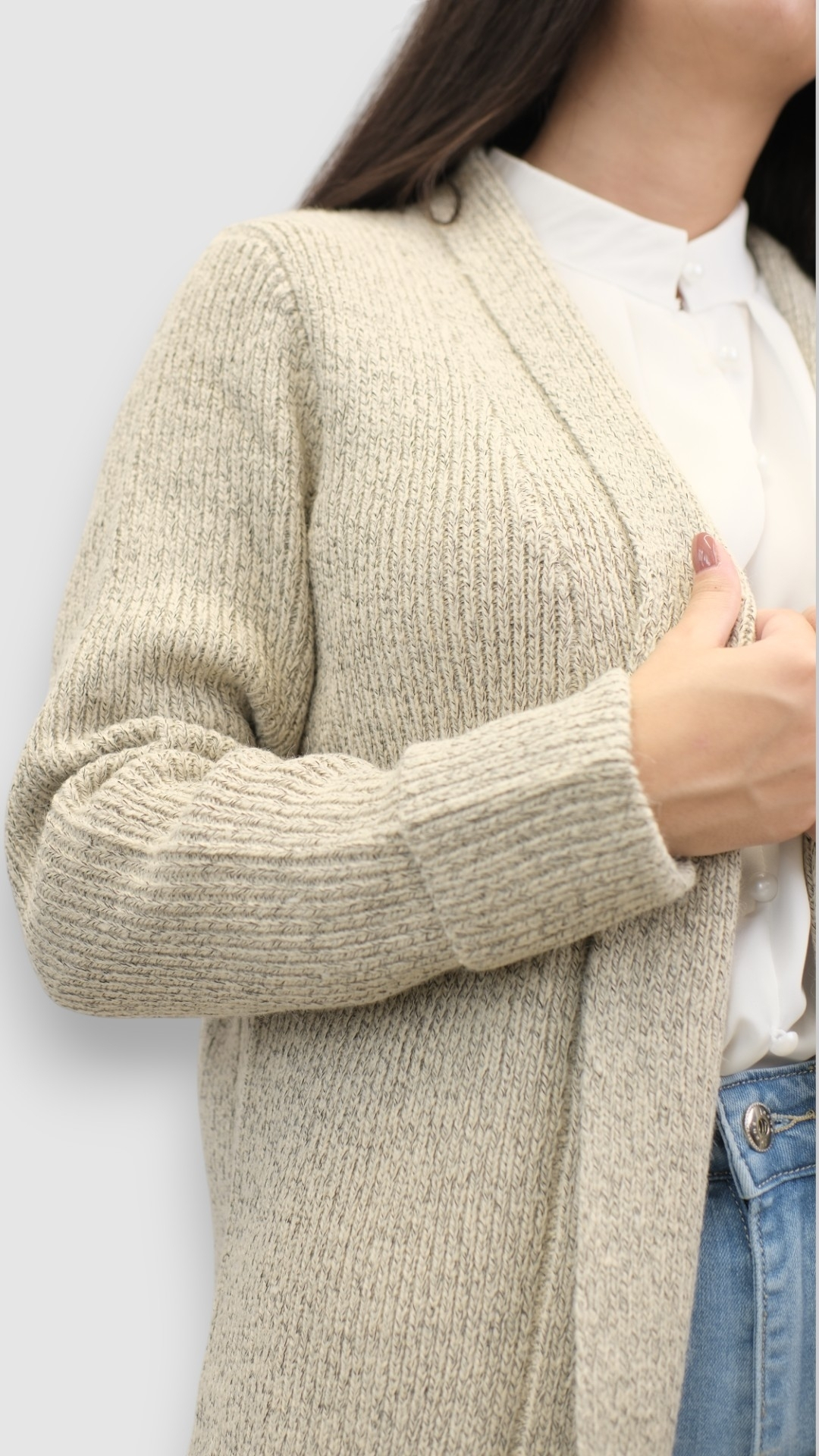 Ženski bež dugi kardigan Delphinia