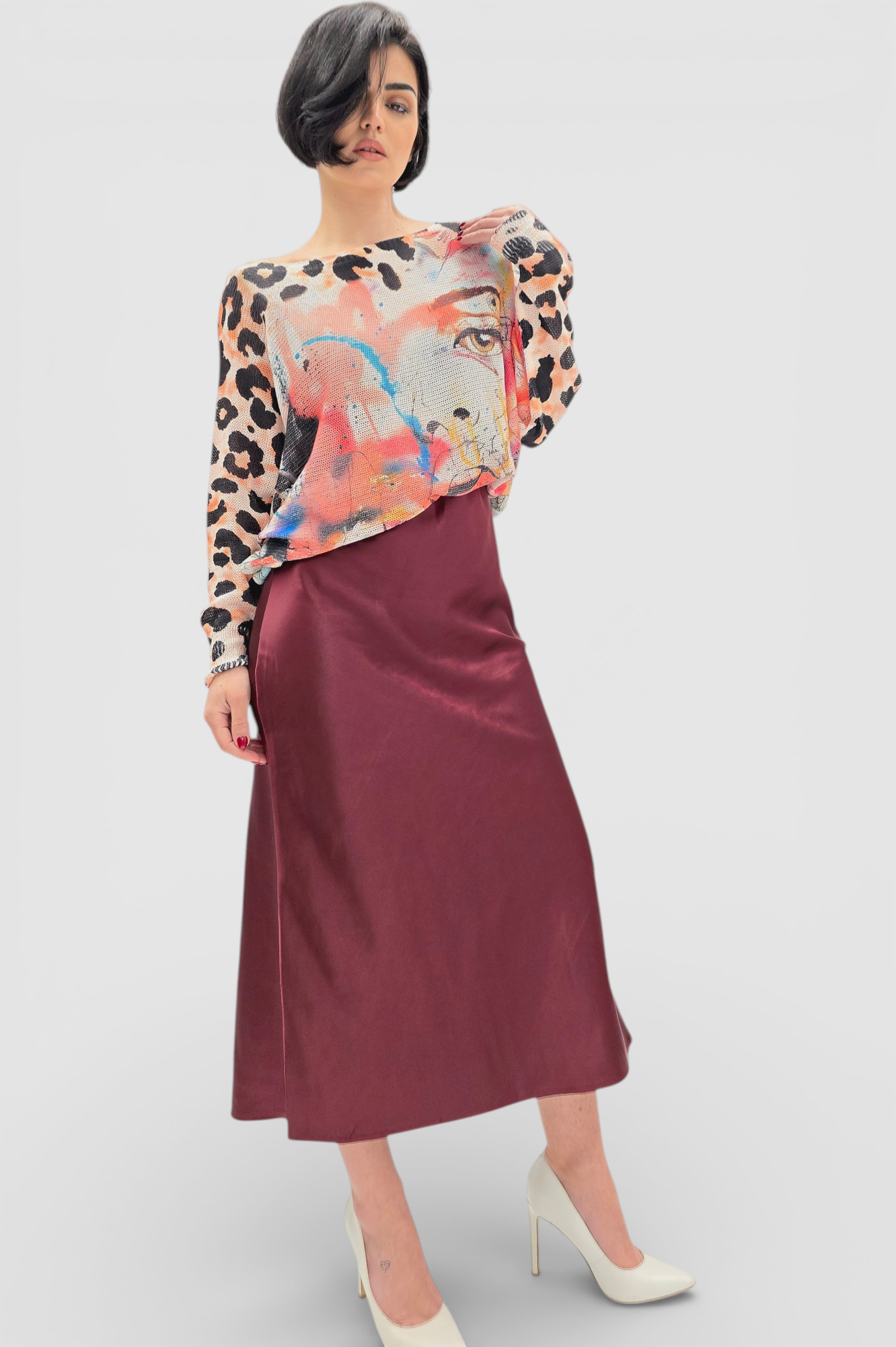 Ženska končana majica dugih rukava Faye sa printom oka