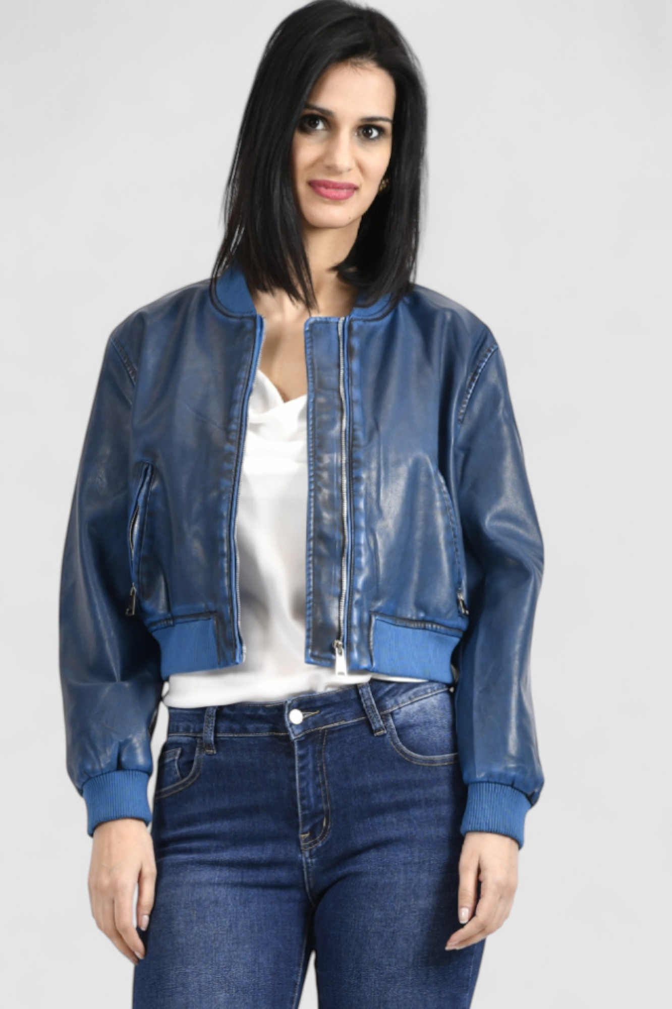 Ženska plava kožna jakna Isabelle